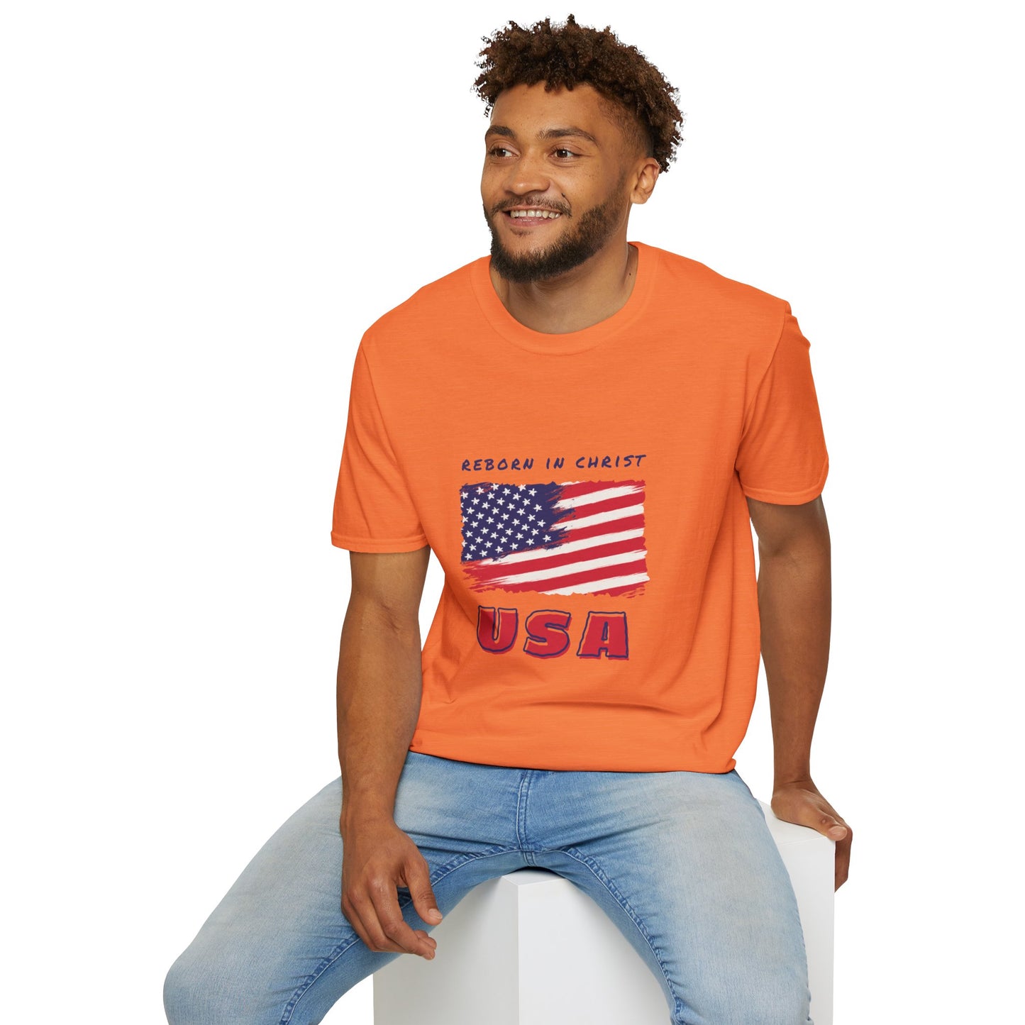 Unisex Softstyle T-Shirt - 'Reborn in Christ USA' Patriotic Graphic Tee