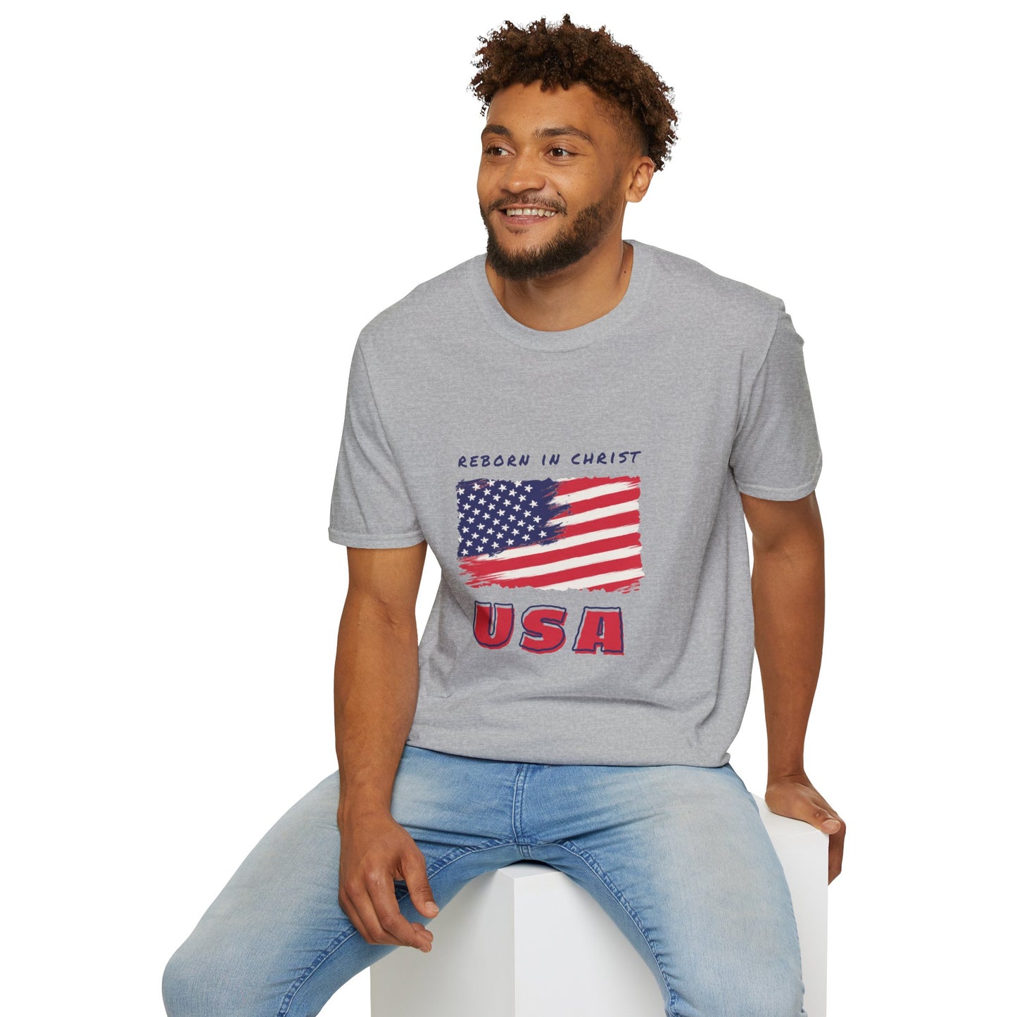 Unisex Softstyle T-Shirt - 'Reborn in Christ USA' Patriotic Graphic Tee