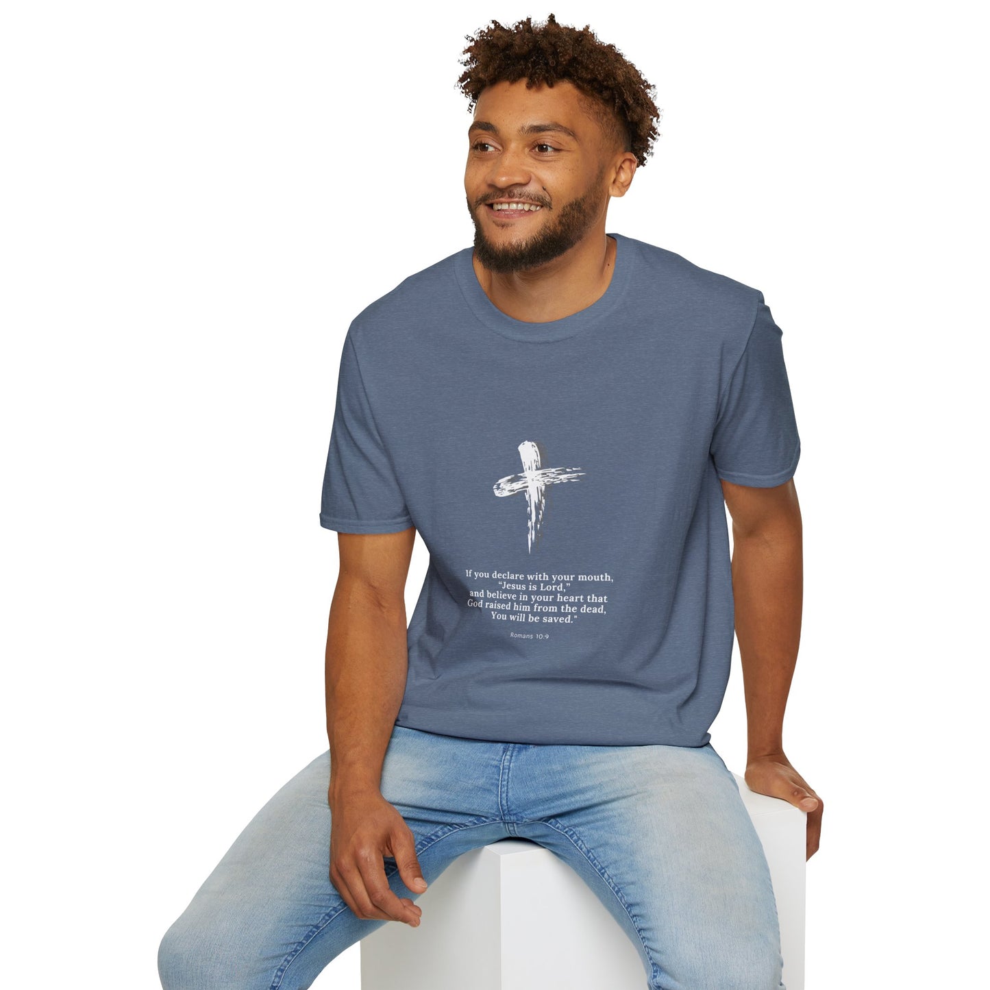 Faith-Inspired Unisex Softstyle T-Shirt - Romans 10:9 Graphic Tee