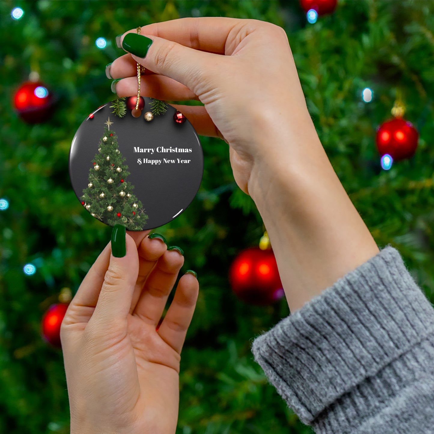 Personalized Christmas Ceramic Ornament - Celebrate with Joyful Holiday Greetings