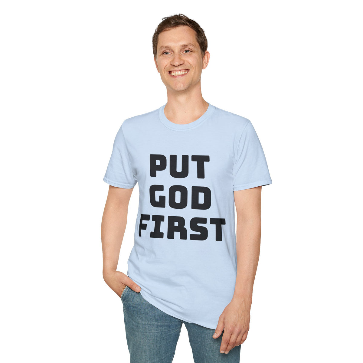 Put God First T-Shirt — Faith-Based Christian Tee (MannaJohn3:31 Back Design)