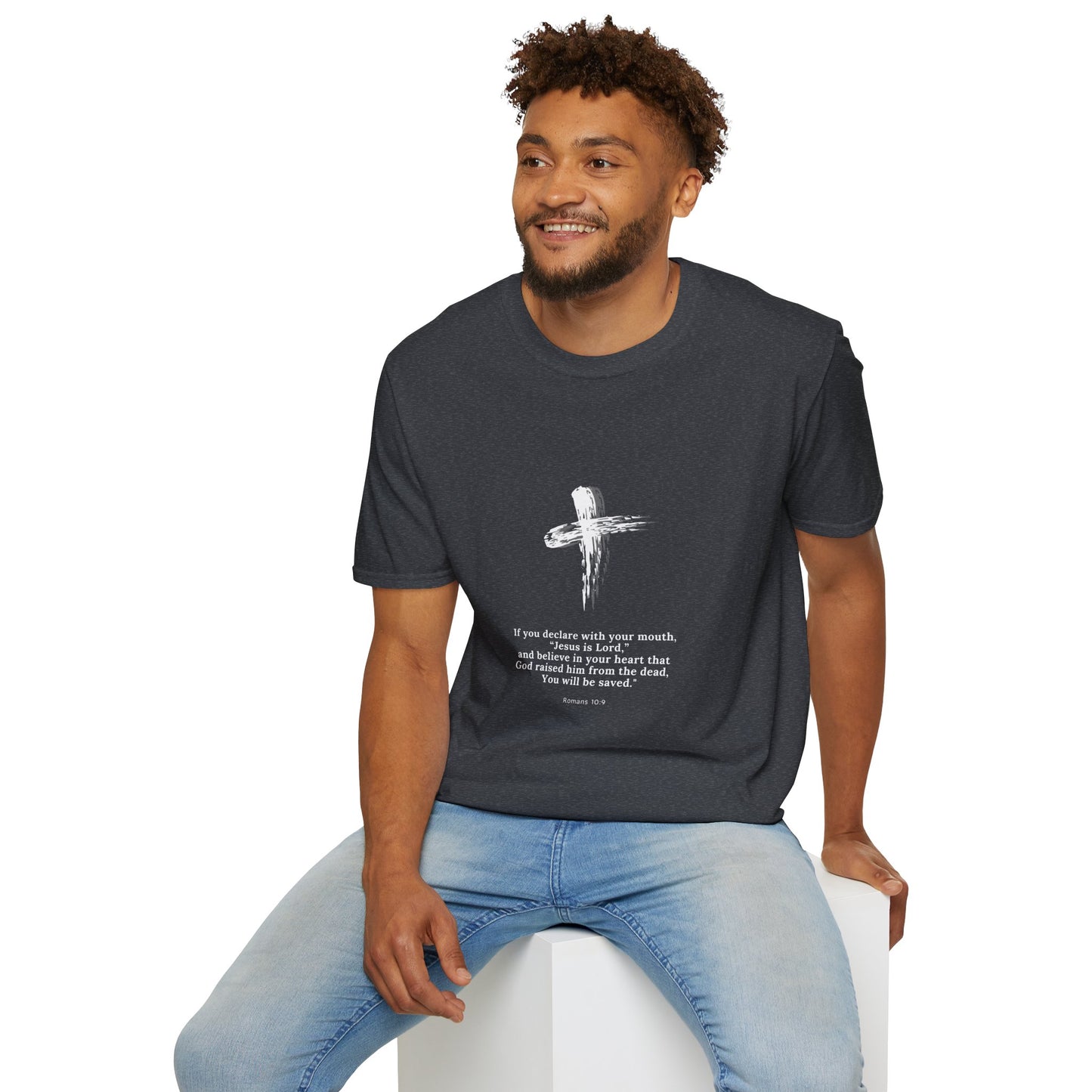 Faith-Inspired Unisex Softstyle T-Shirt - Romans 10:9 Graphic Tee