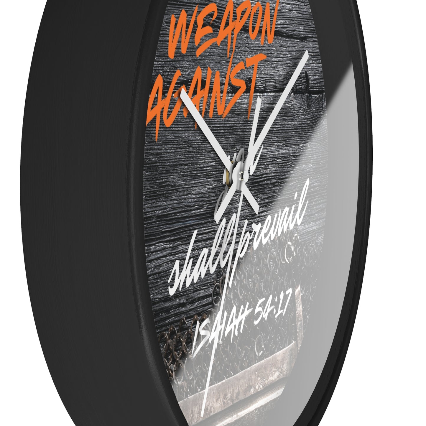 Inspirational Wall Clock - "No Weapon Against You Shall Prevail" - Isaiah 54:17