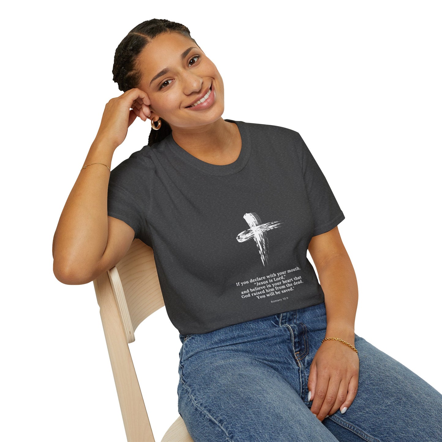 Faith-Inspired Unisex Softstyle T-Shirt - Romans 10:9 Graphic Tee
