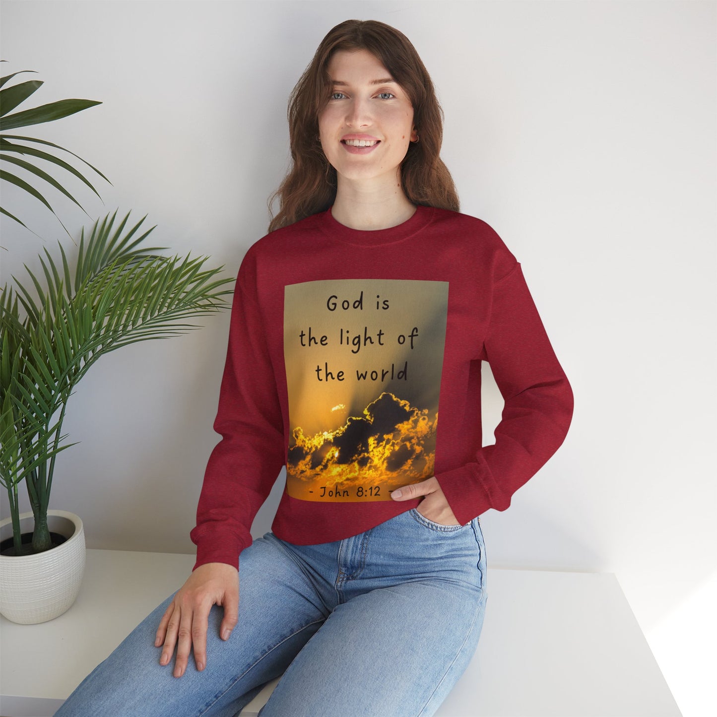 Faith & Family Unisex Heavy Blend™ Crewneck Sweatshirt - 'God is the Light of the World' & 'Best Mom Ever' Design