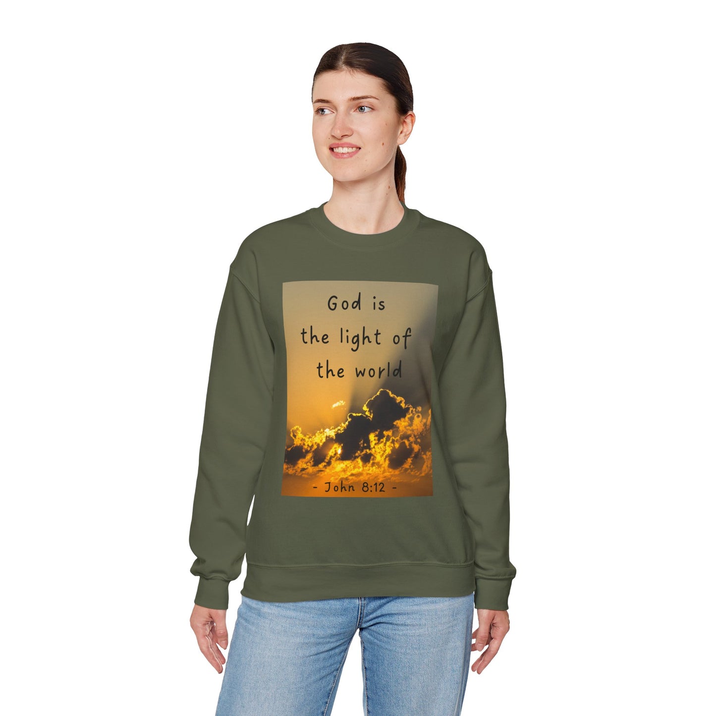 Faith & Family Unisex Heavy Blend™ Crewneck Sweatshirt - 'God is the Light of the World' & 'Best Mom Ever' Design