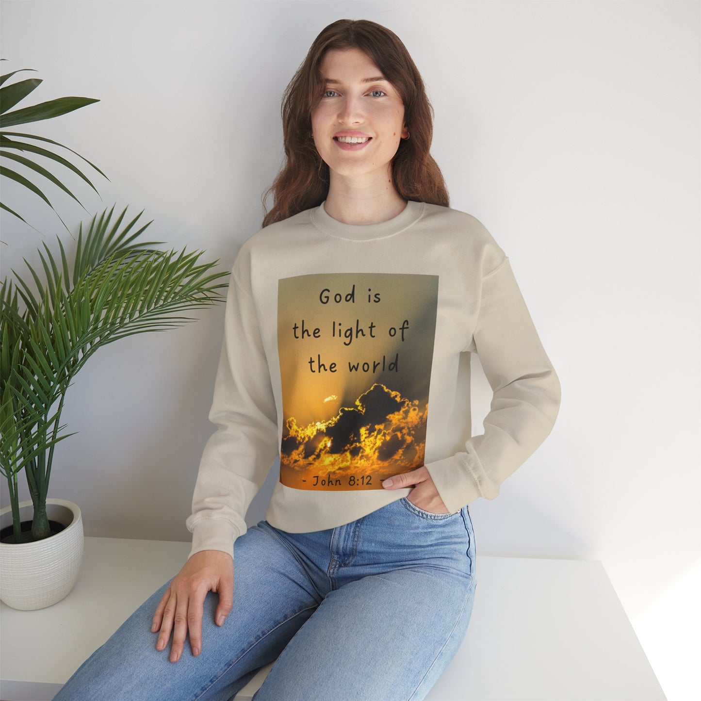 Faith & Family Unisex Heavy Blend™ Crewneck Sweatshirt - 'God is the Light of the World' & 'Best Mom Ever' Design