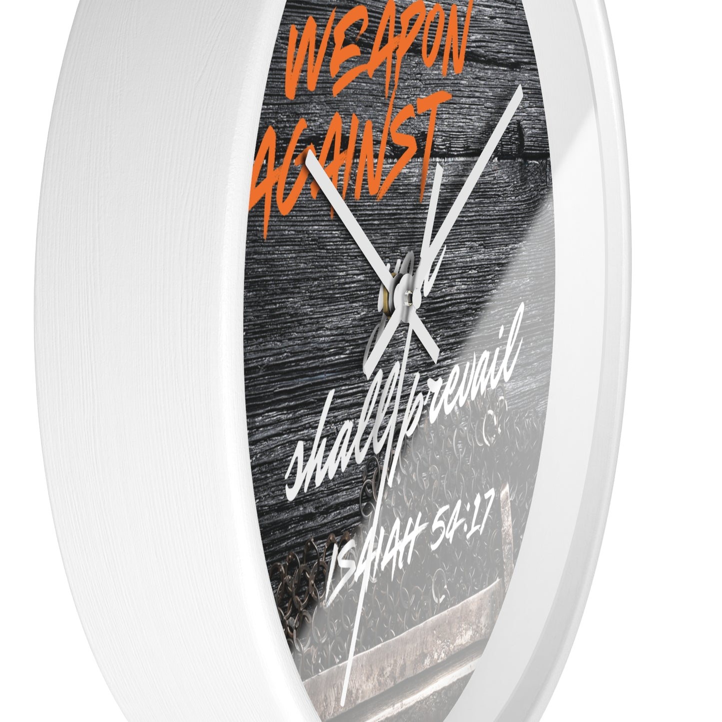 Inspirational Wall Clock - "No Weapon Against You Shall Prevail" - Isaiah 54:17