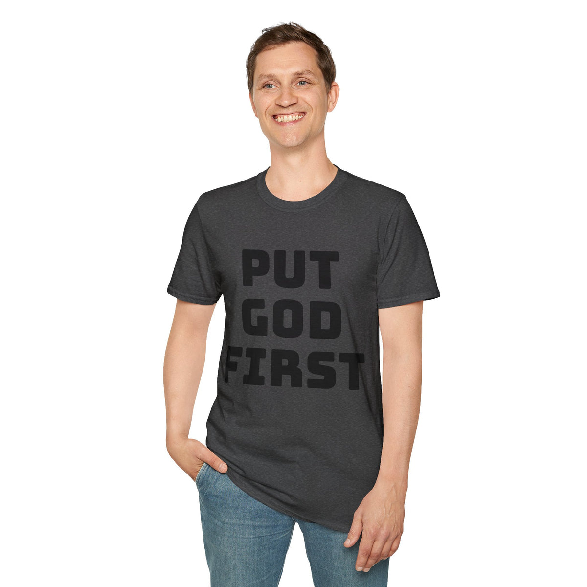 Put God First T-Shirt — Faith-Based Christian Tee (MannaJohn3:31 Back Design)
