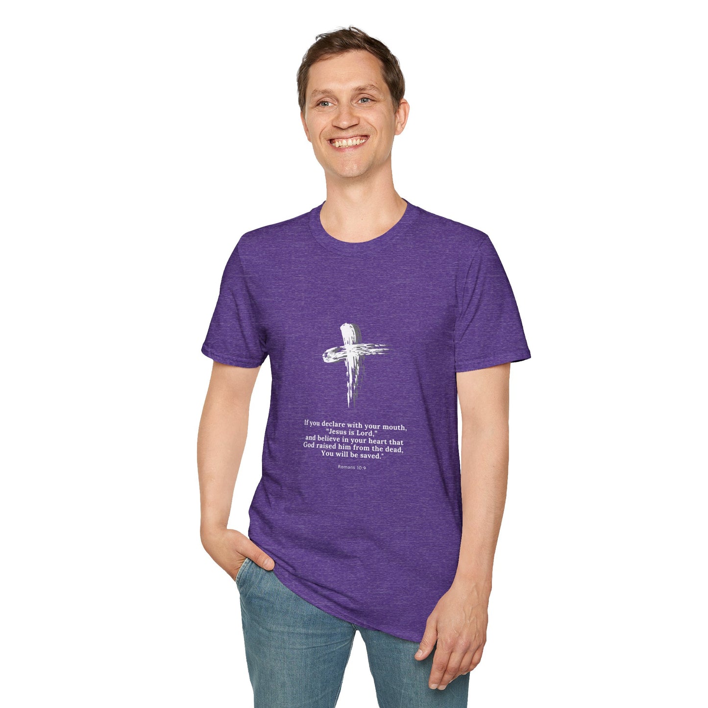 Faith-Inspired Unisex Softstyle T-Shirt - Romans 10:9 Graphic Tee