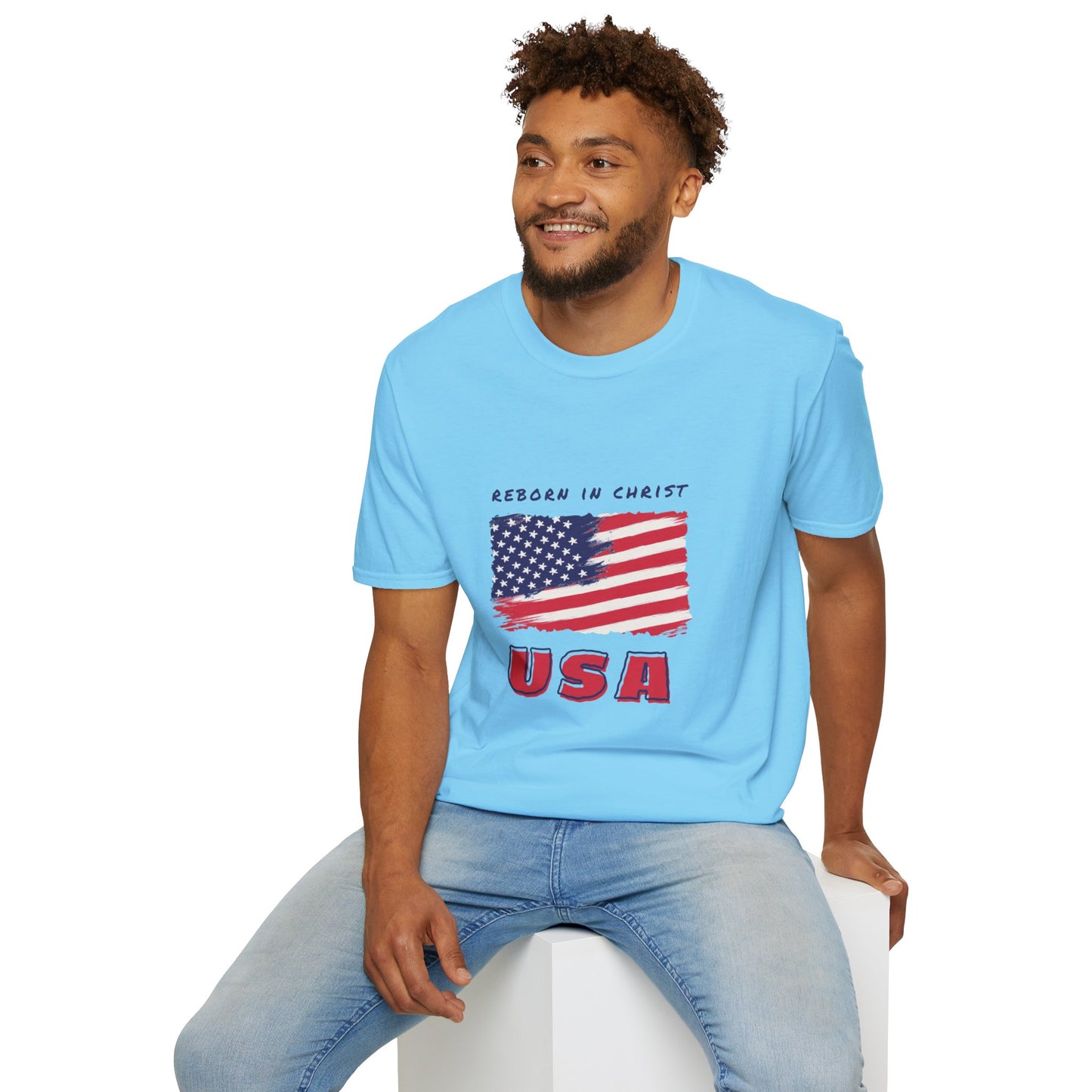 Unisex Softstyle T-Shirt - 'Reborn in Christ USA' Patriotic Graphic Tee