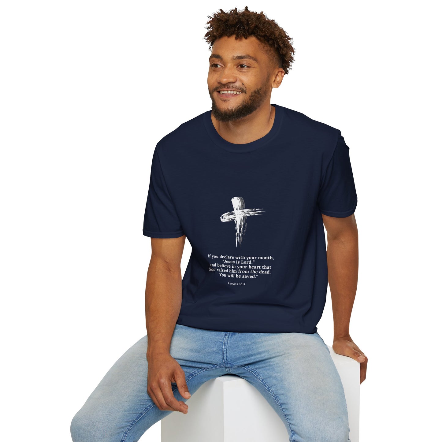 Faith-Inspired Unisex Softstyle T-Shirt - Romans 10:9 Graphic Tee