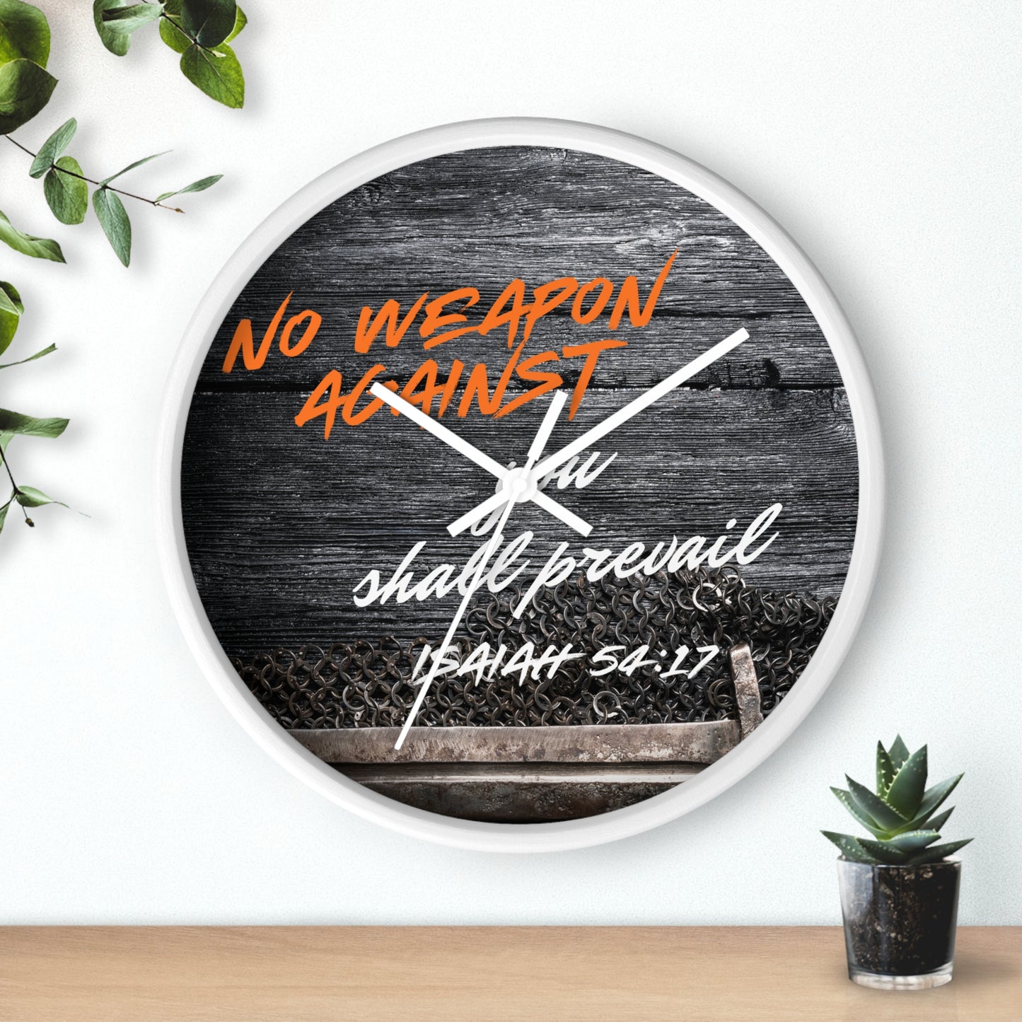 Inspirational Wall Clock - "No Weapon Against You Shall Prevail" - Isaiah 54:17