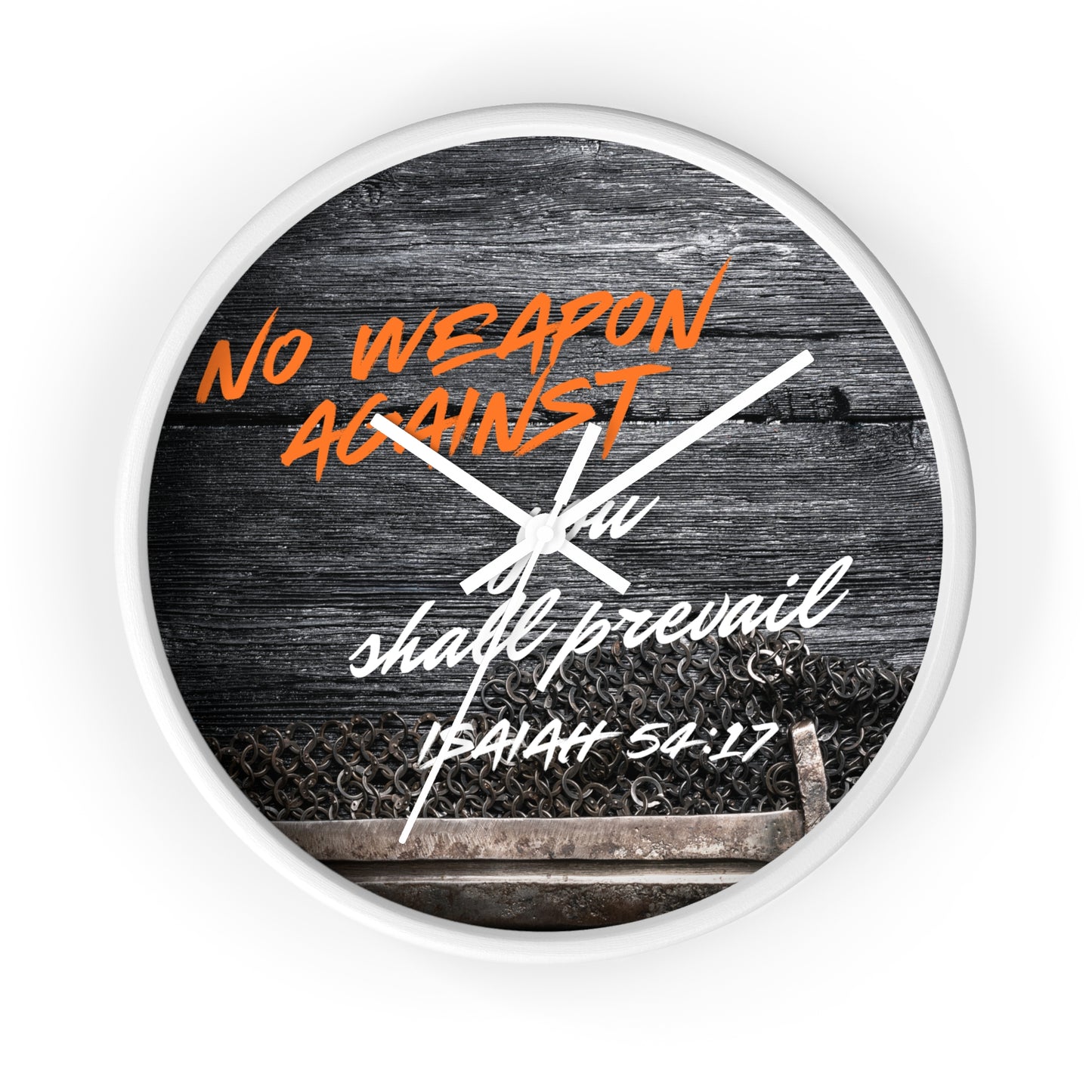 Inspirational Wall Clock - "No Weapon Against You Shall Prevail" - Isaiah 54:17