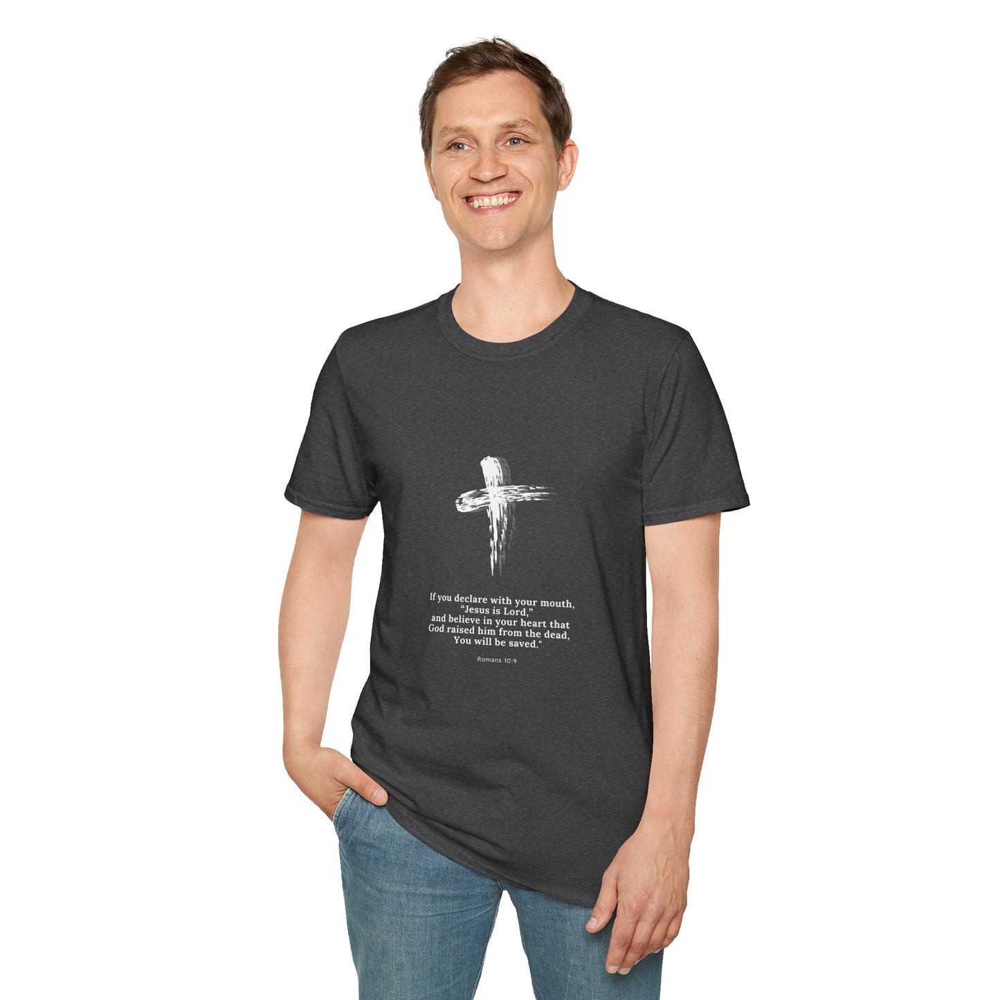 Faith-Inspired Unisex Softstyle T-Shirt - Romans 10:9 Graphic Tee