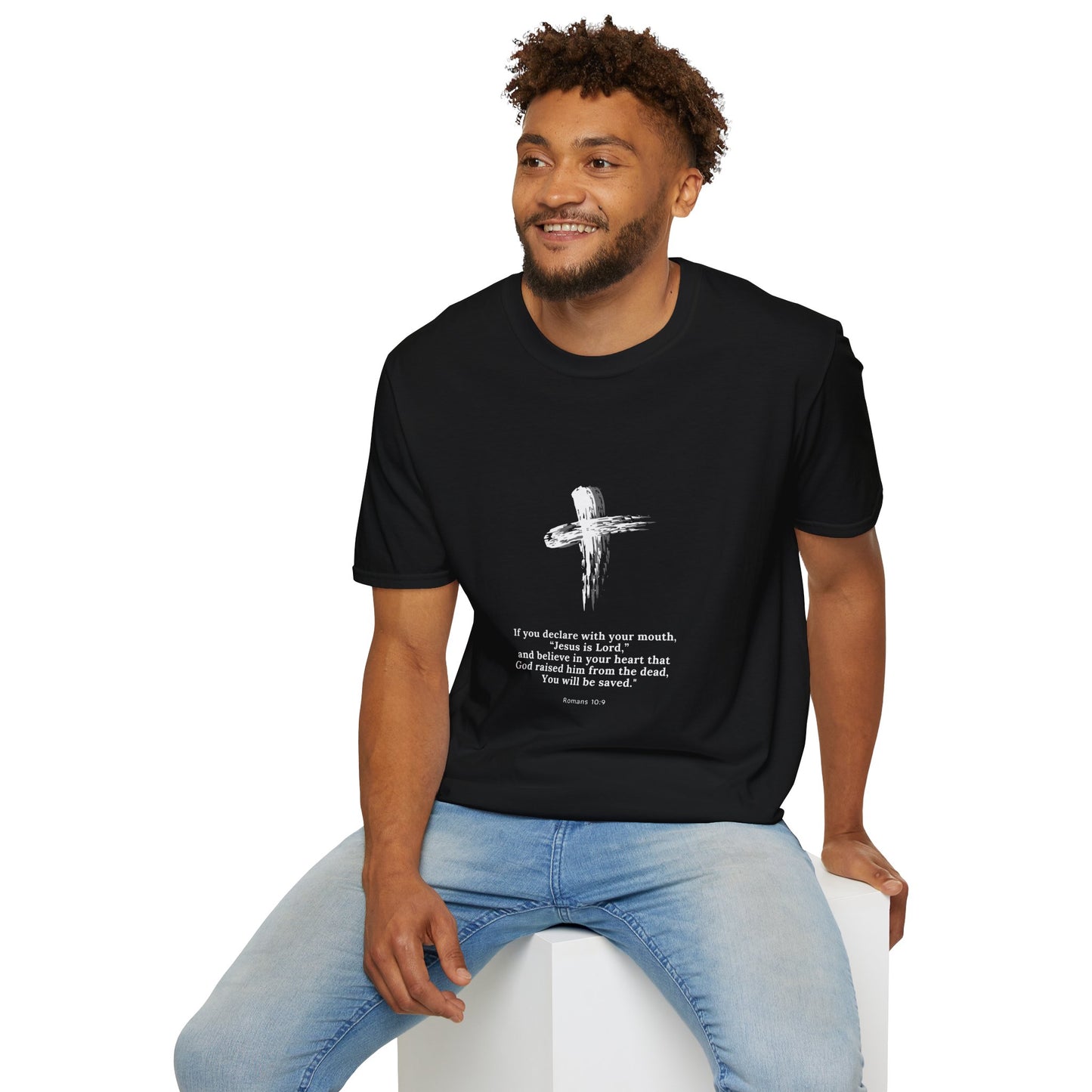 Faith-Inspired Unisex Softstyle T-Shirt - Romans 10:9 Graphic Tee