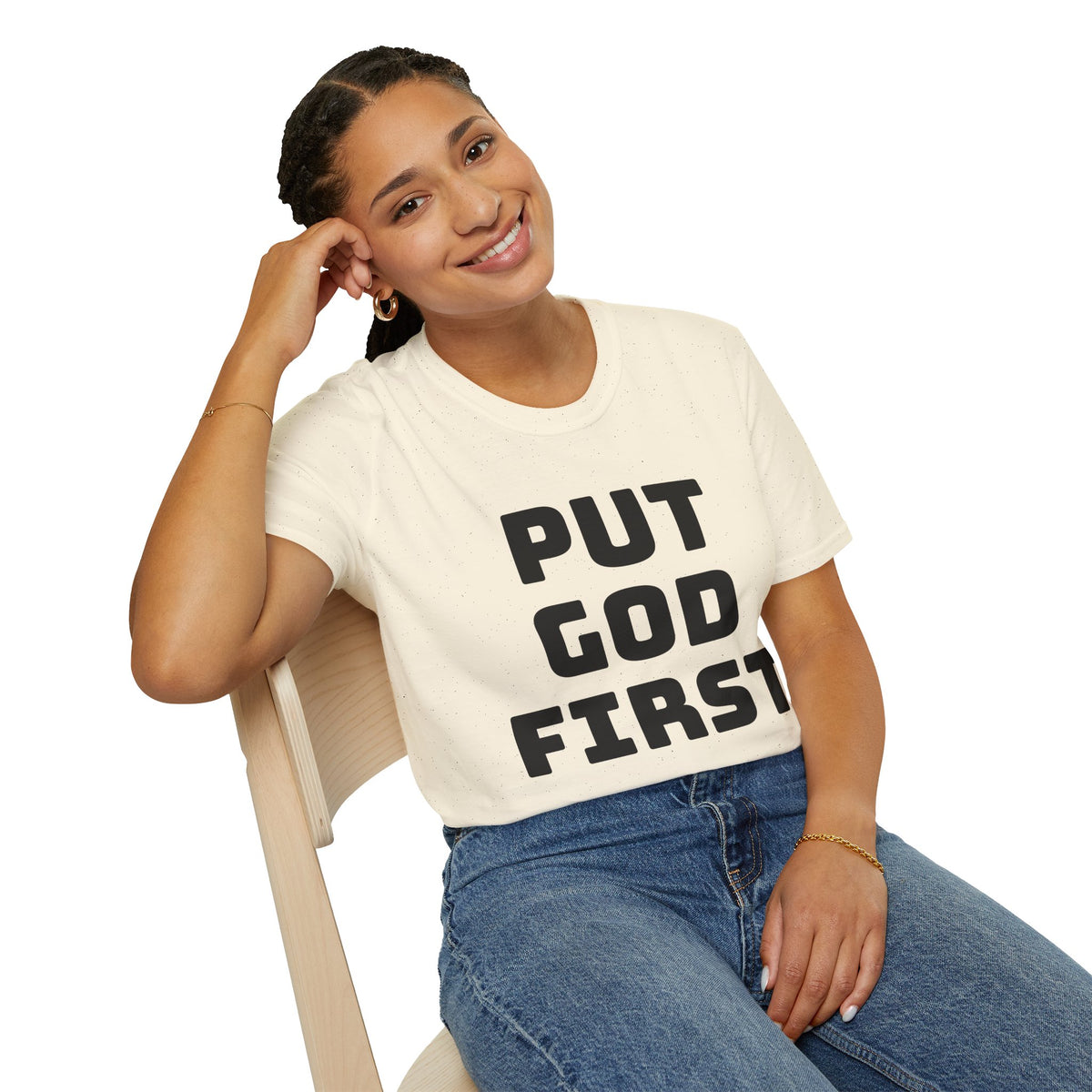 Put God First T-Shirt — Faith-Based Christian Tee (MannaJohn3:31 Back Design)