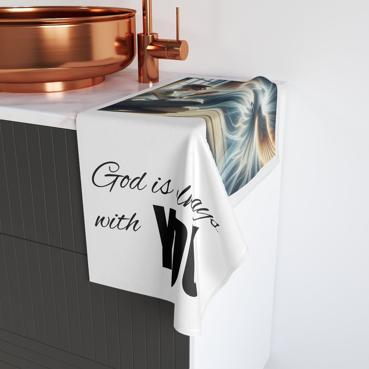 Spiritual Hand Towel - "God is always with YOU" - Inspirational Decor, Gift for Faith, Kitchen, or Bathroom
