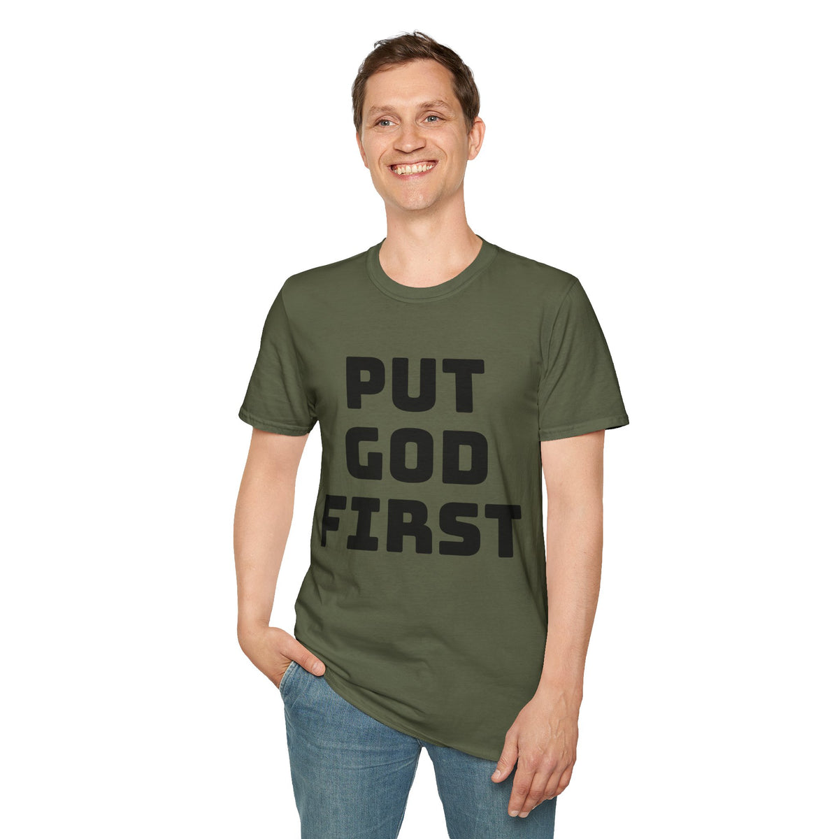Put God First T-Shirt — Faith-Based Christian Tee (MannaJohn3:31 Back Design)