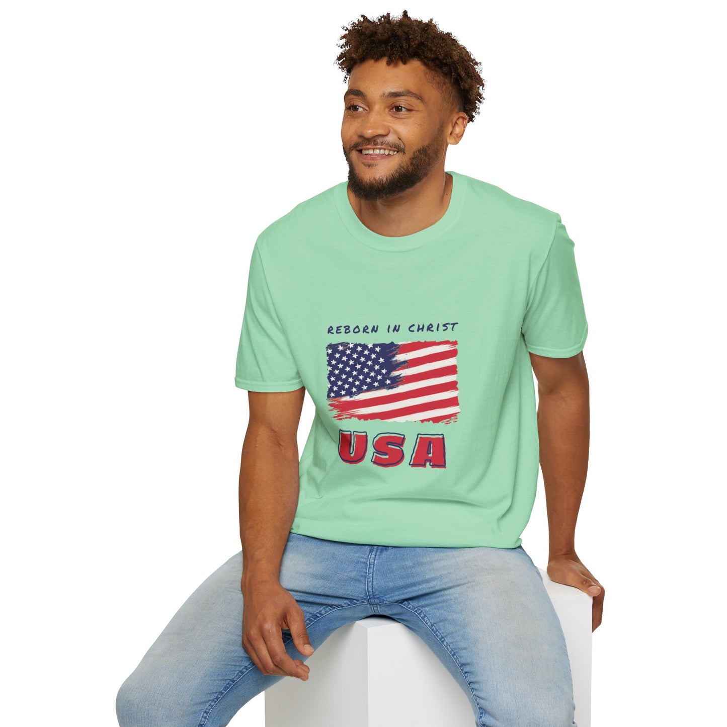 Unisex Softstyle T-Shirt - 'Reborn in Christ USA' Patriotic Graphic Tee