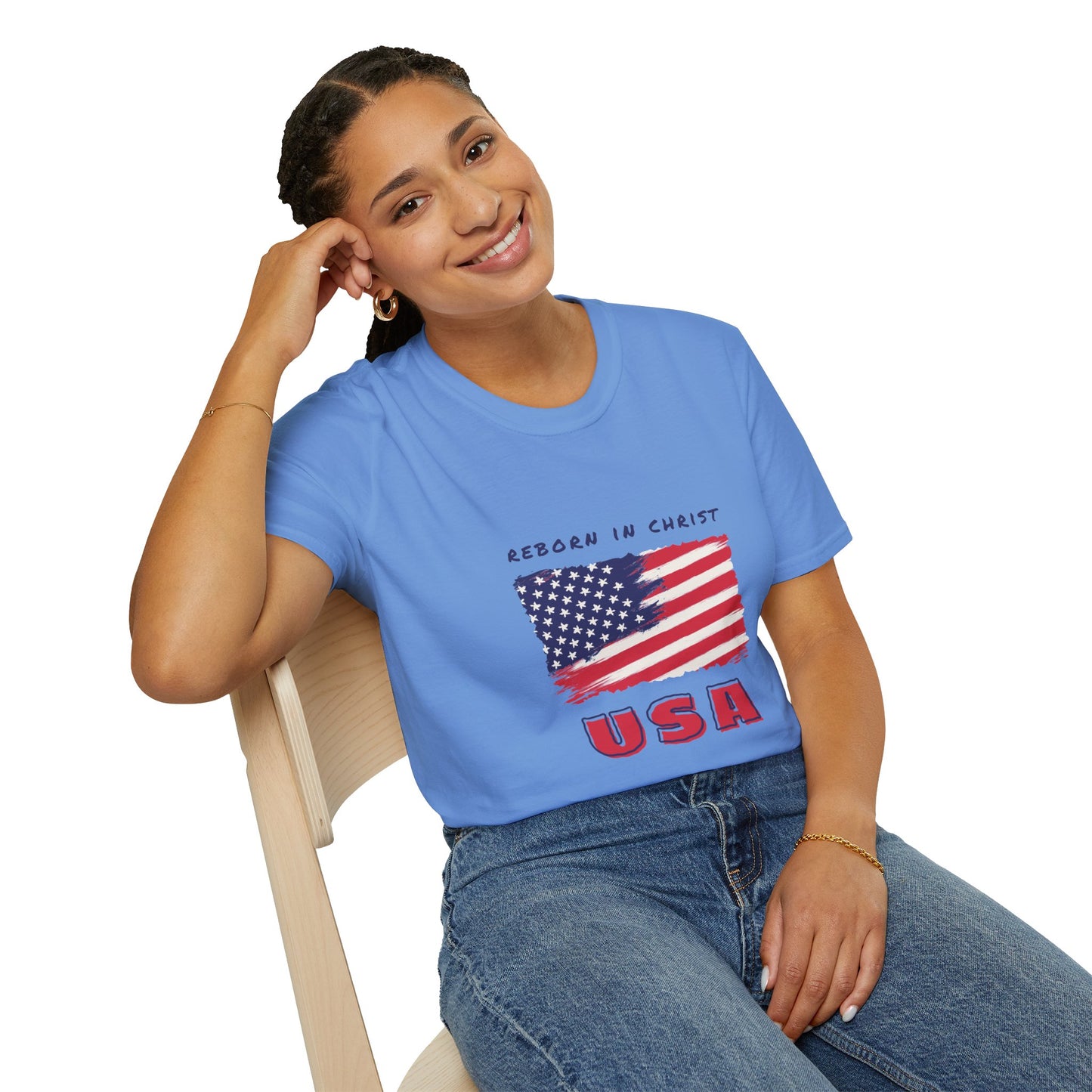 Unisex Softstyle T-Shirt - 'Reborn in Christ USA' Patriotic Graphic Tee