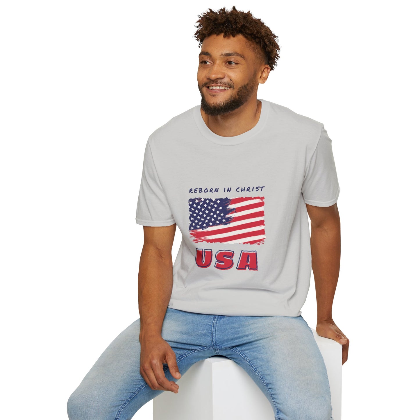 Unisex Softstyle T-Shirt - 'Reborn in Christ USA' Patriotic Graphic Tee