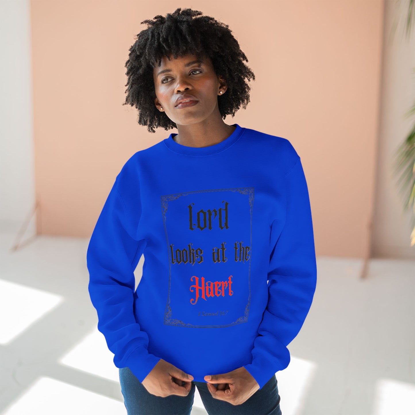 Faith-Inspired Unisex Crewneck Sweatshirt – 'Lord Looks at the Heart'