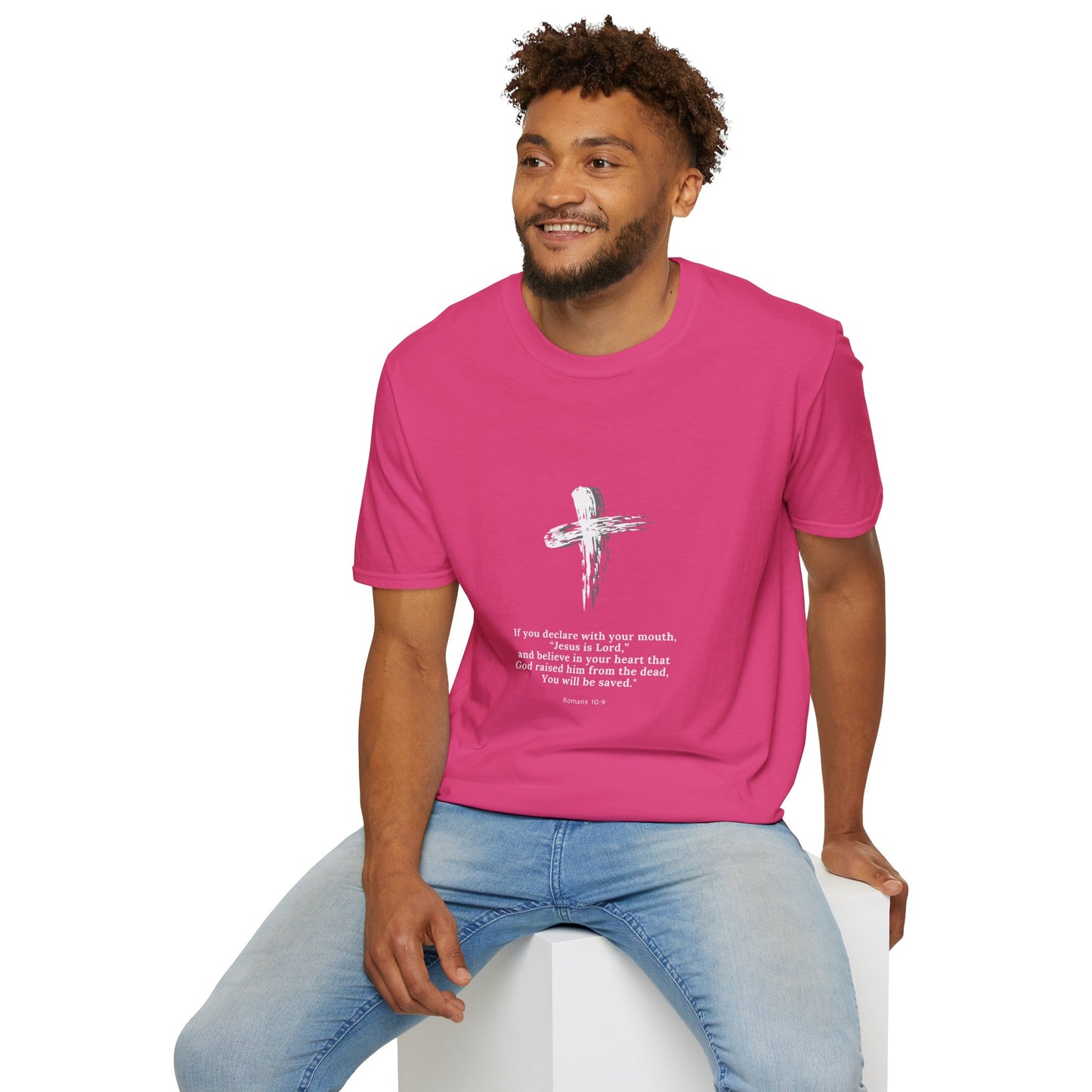 Faith-Inspired Unisex Softstyle T-Shirt - Romans 10:9 Graphic Tee