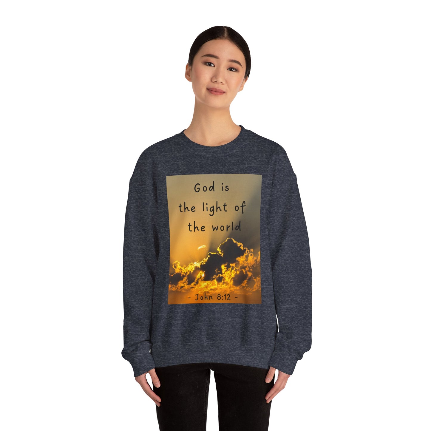 Faith & Family Unisex Heavy Blend™ Crewneck Sweatshirt - 'God is the Light of the World' & 'Best Mom Ever' Design