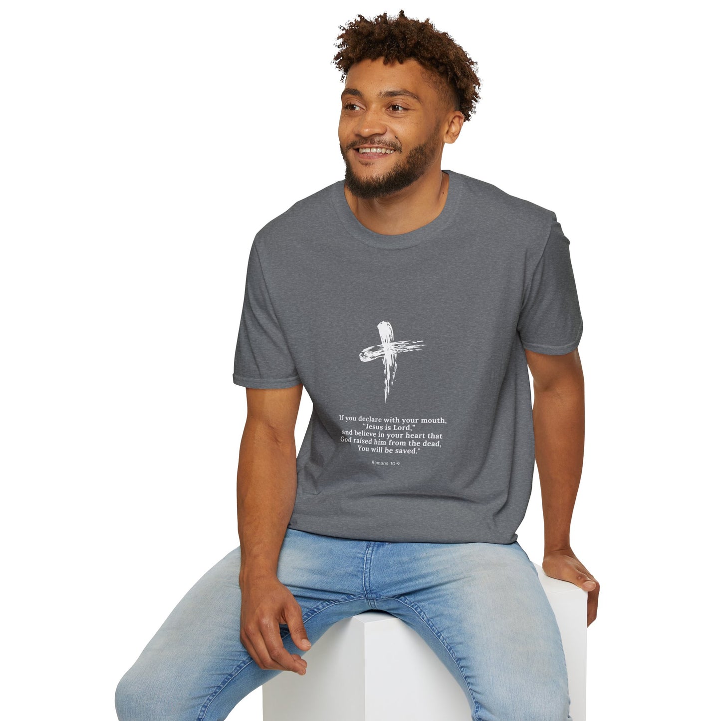 Faith-Inspired Unisex Softstyle T-Shirt - Romans 10:9 Graphic Tee
