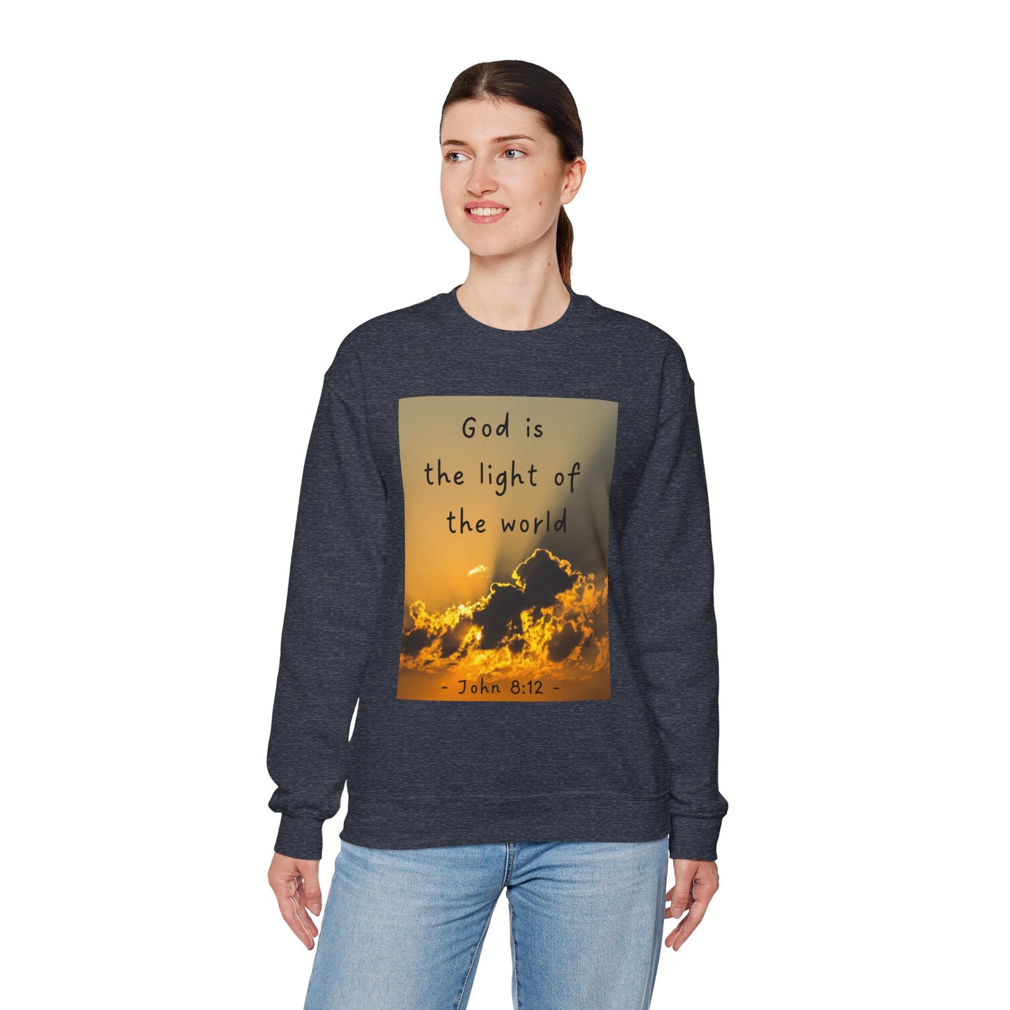 Faith & Family Unisex Heavy Blend™ Crewneck Sweatshirt - 'God is the Light of the World' & 'Best Mom Ever' Design