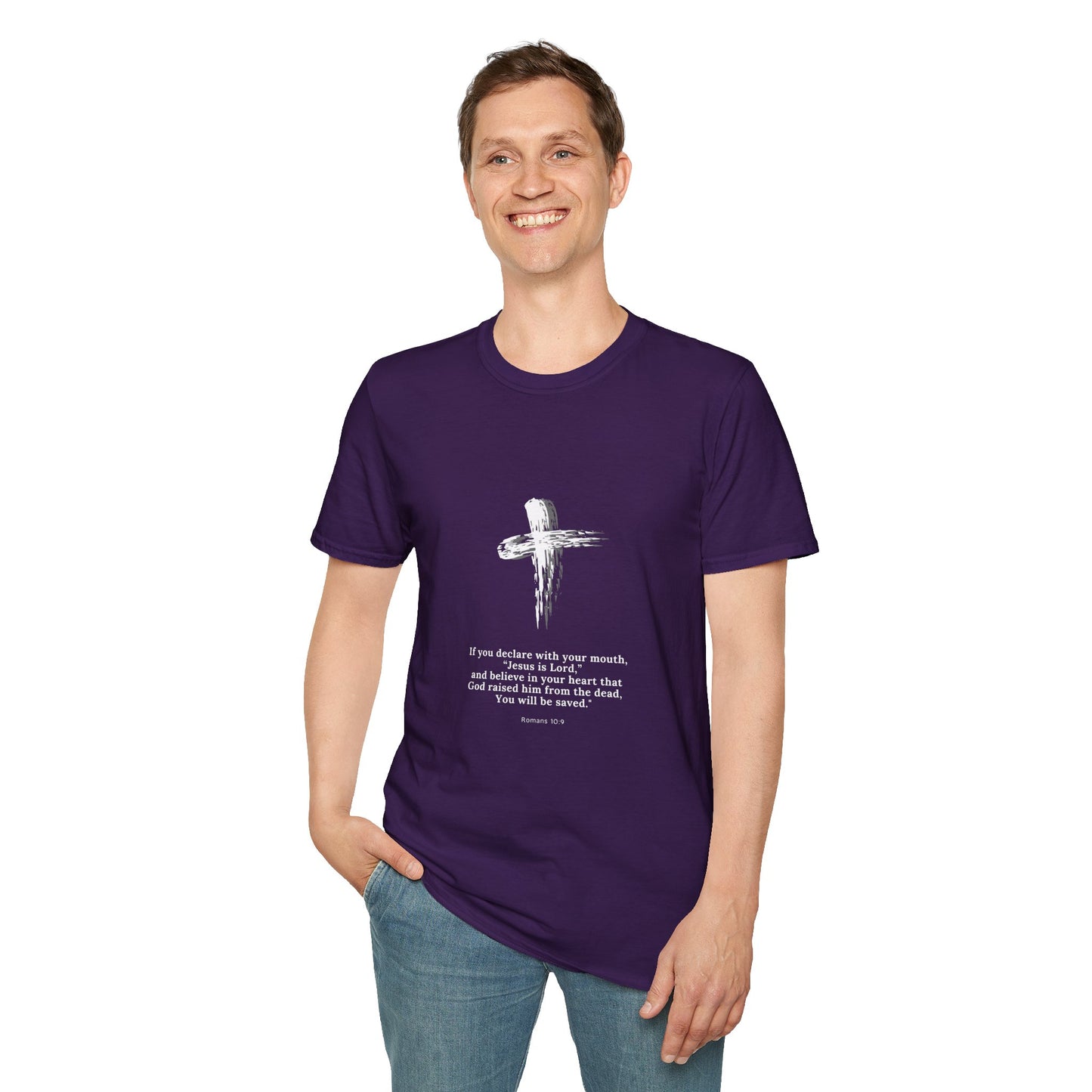 Faith-Inspired Unisex Softstyle T-Shirt - Romans 10:9 Graphic Tee