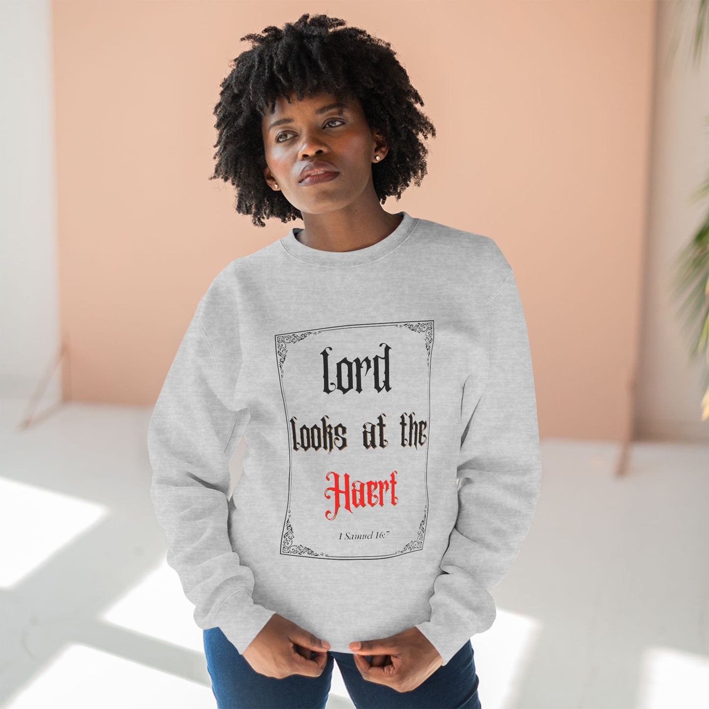 Faith-Inspired Unisex Crewneck Sweatshirt – 'Lord Looks at the Heart'