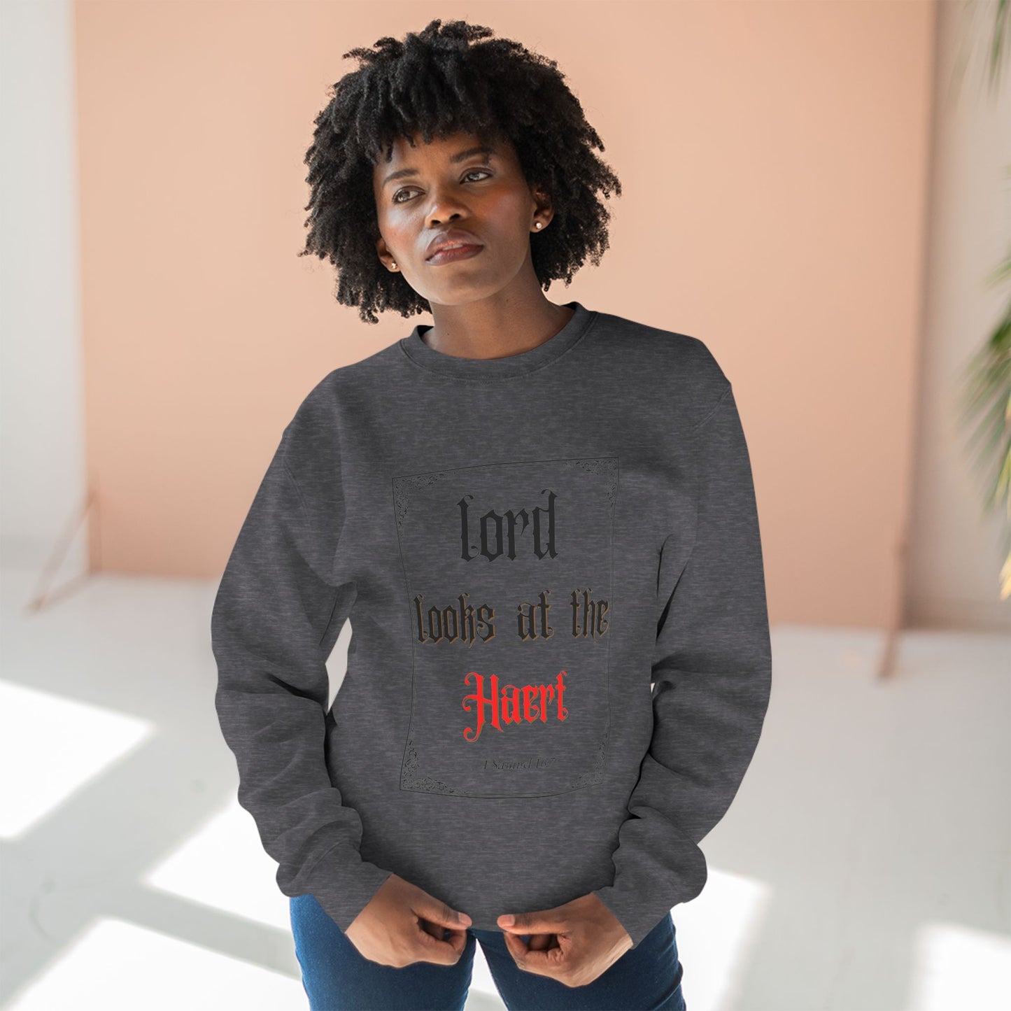 Faith-Inspired Unisex Crewneck Sweatshirt – 'Lord Looks at the Heart'