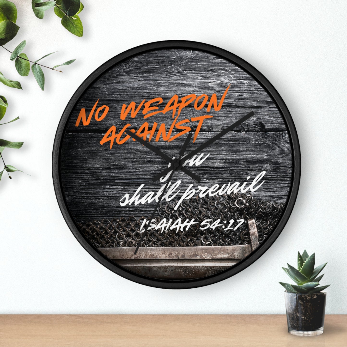 Inspirational Wall Clock - "No Weapon Against You Shall Prevail" - Isaiah 54:17