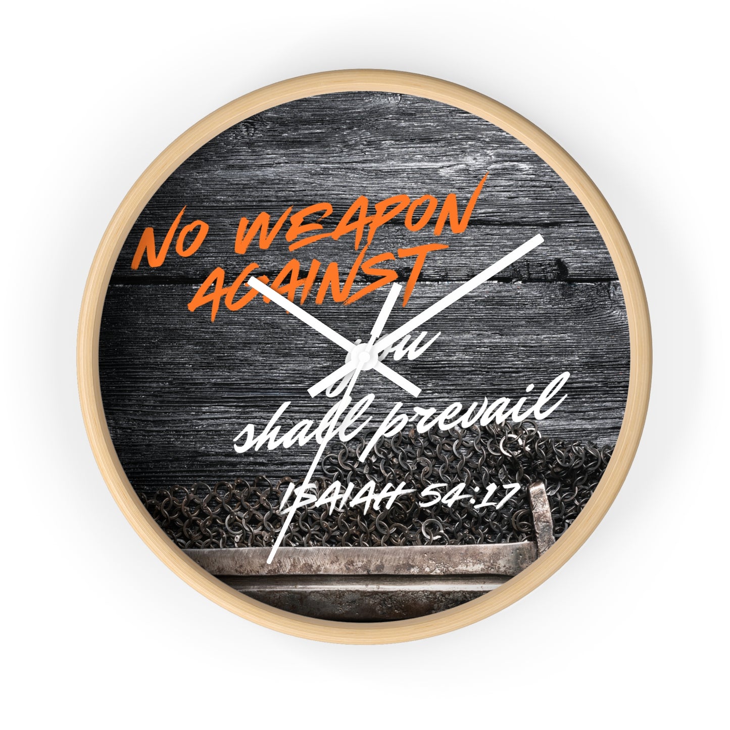 Inspirational Wall Clock - "No Weapon Against You Shall Prevail" - Isaiah 54:17