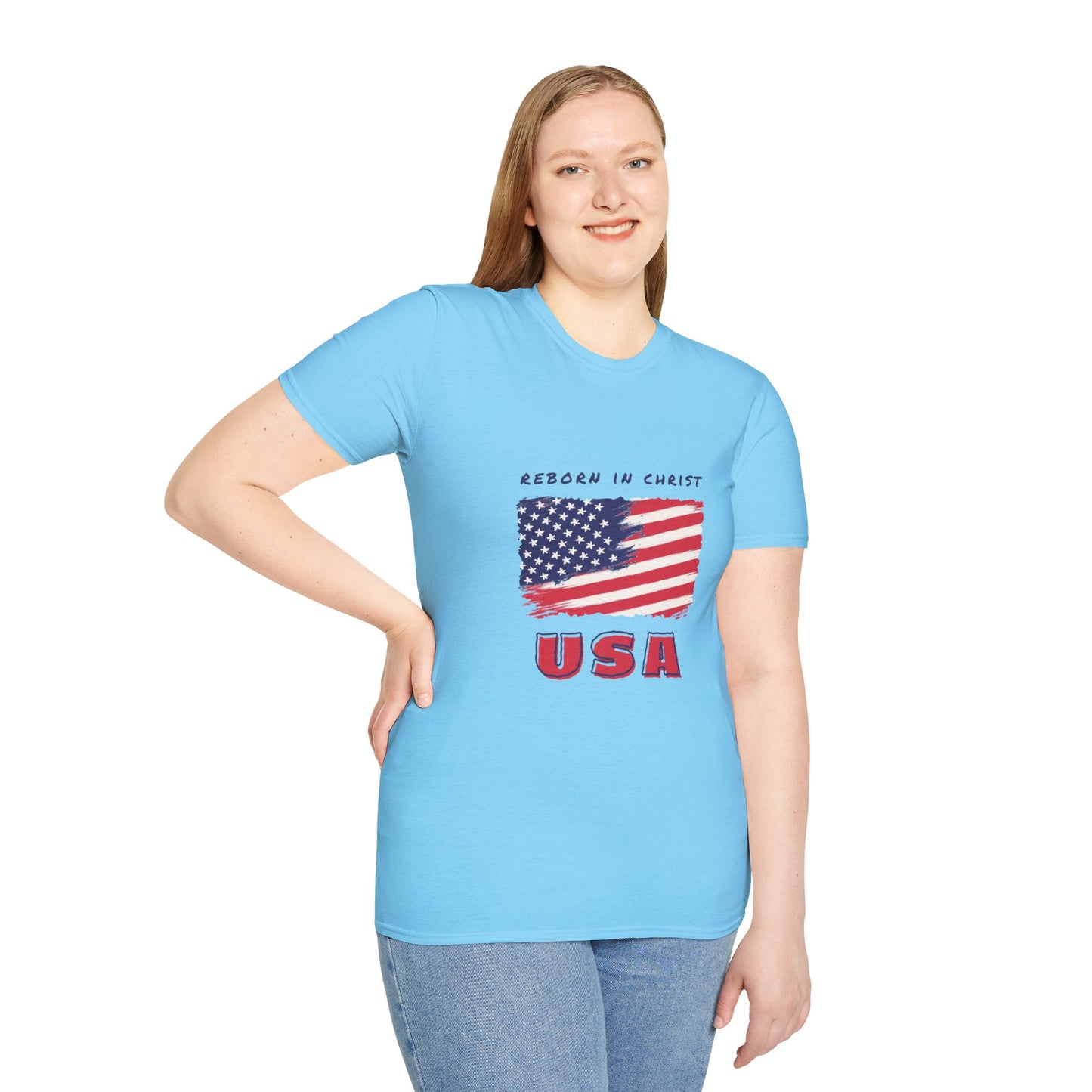 Unisex Softstyle T-Shirt - 'Reborn in Christ USA' Patriotic Graphic Tee