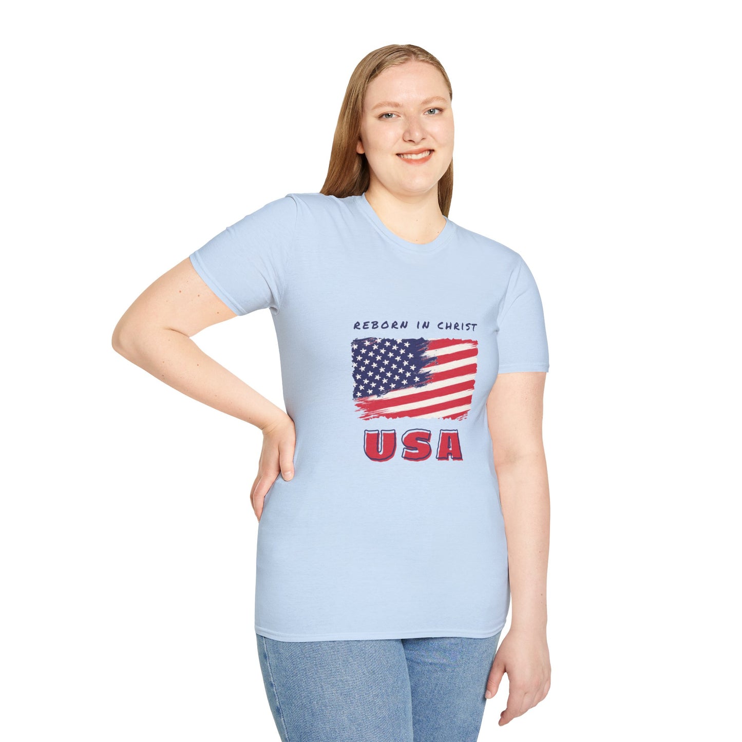 Unisex Softstyle T-Shirt - 'Reborn in Christ USA' Patriotic Graphic Tee