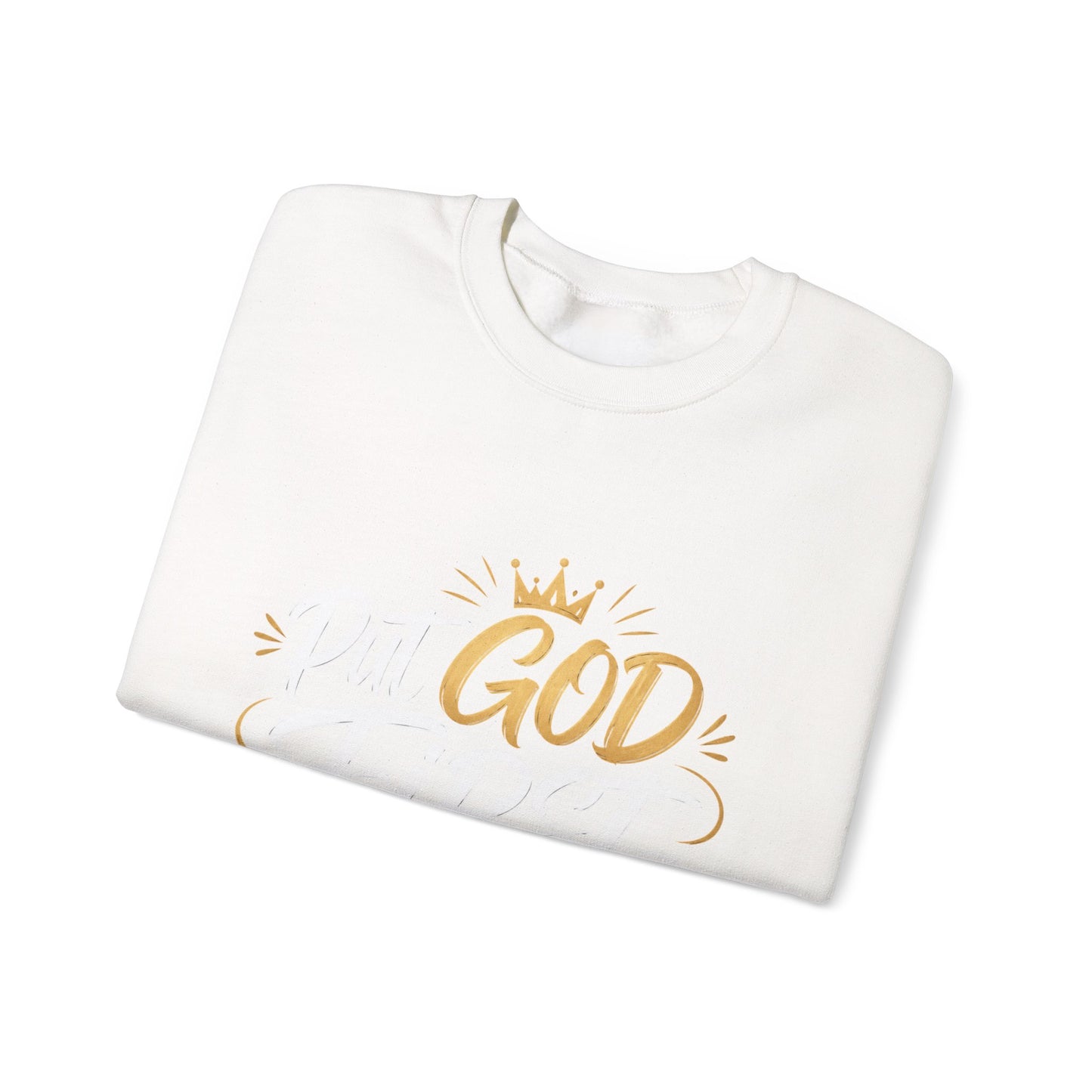 Christian Crewneck Sweatshirt – “Put God First Eyes on Jesus” Gold Script