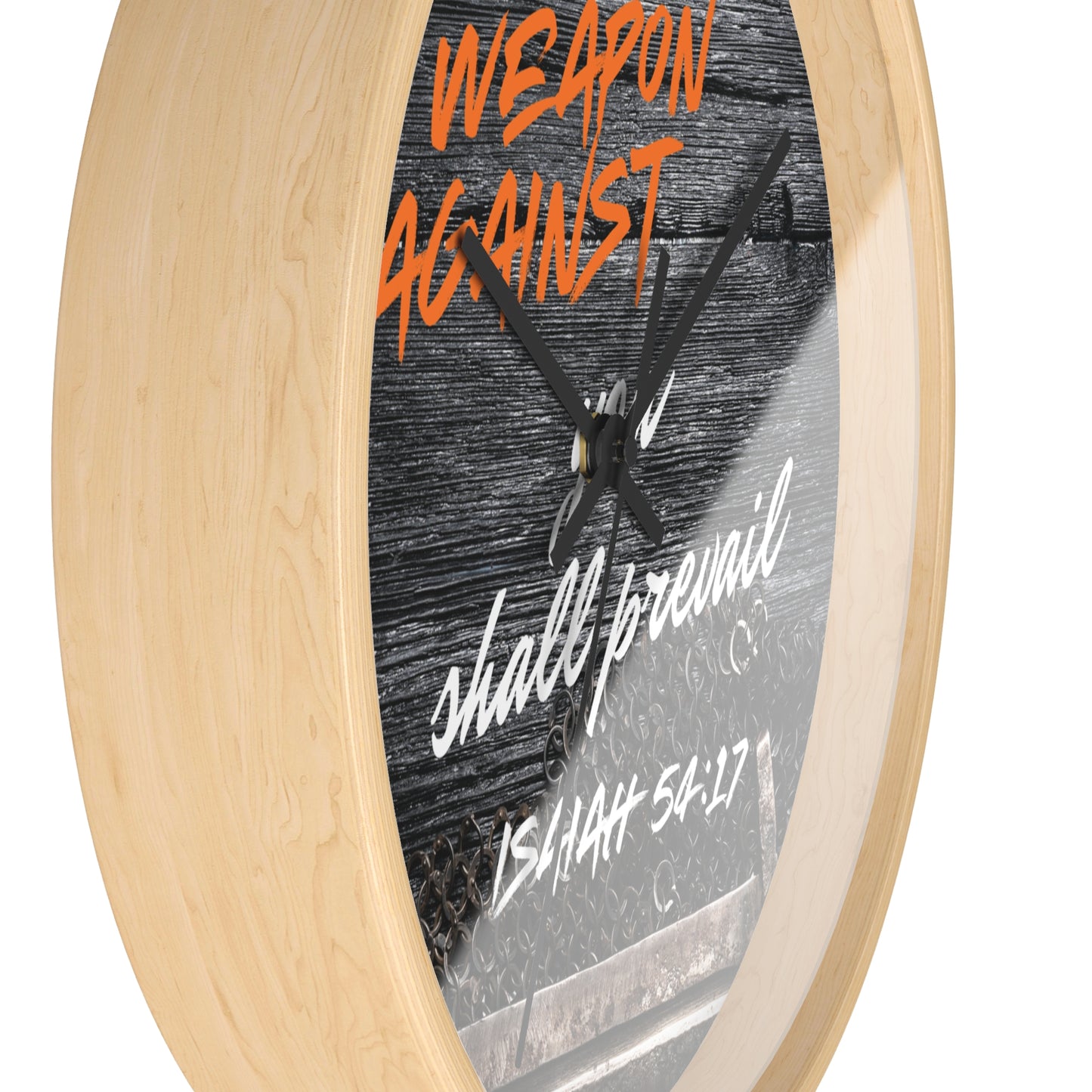 Inspirational Wall Clock - "No Weapon Against You Shall Prevail" - Isaiah 54:17