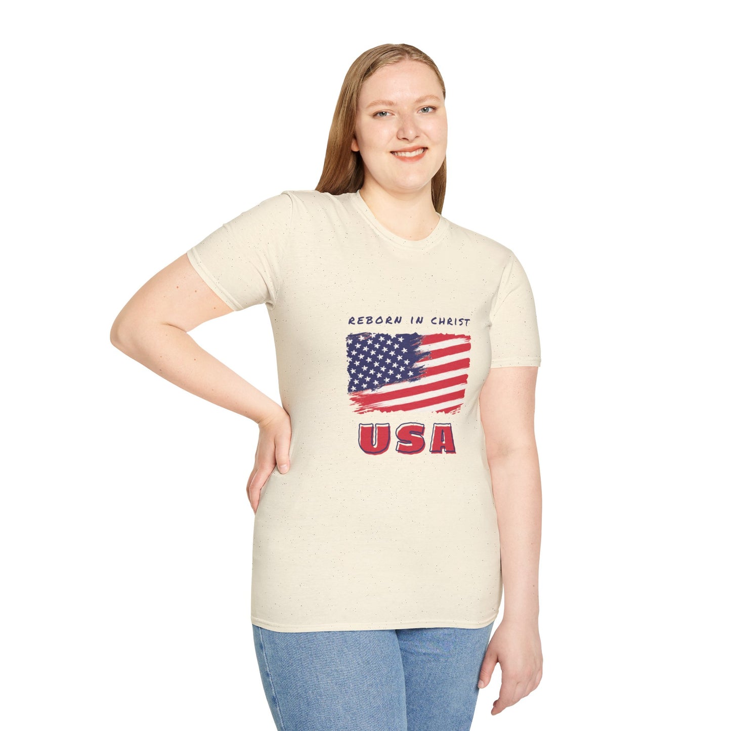 Unisex Softstyle T-Shirt - 'Reborn in Christ USA' Patriotic Graphic Tee