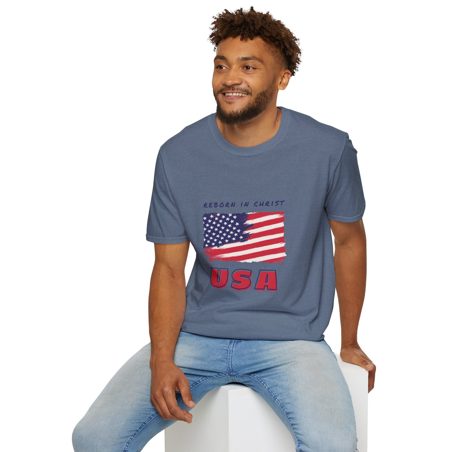 Unisex Softstyle T-Shirt - 'Reborn in Christ USA' Patriotic Graphic Tee