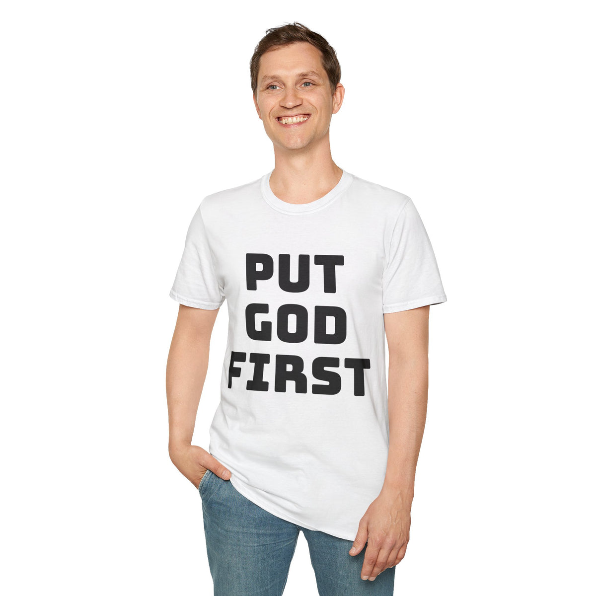 Put God First T-Shirt — Faith-Based Christian Tee (MannaJohn3:31 Back Design)