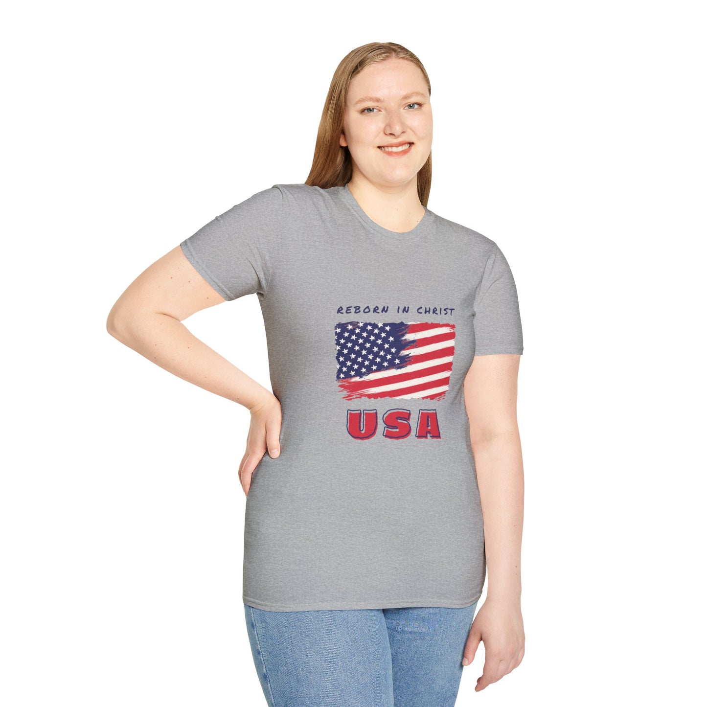 Unisex Softstyle T-Shirt - 'Reborn in Christ USA' Patriotic Graphic Tee