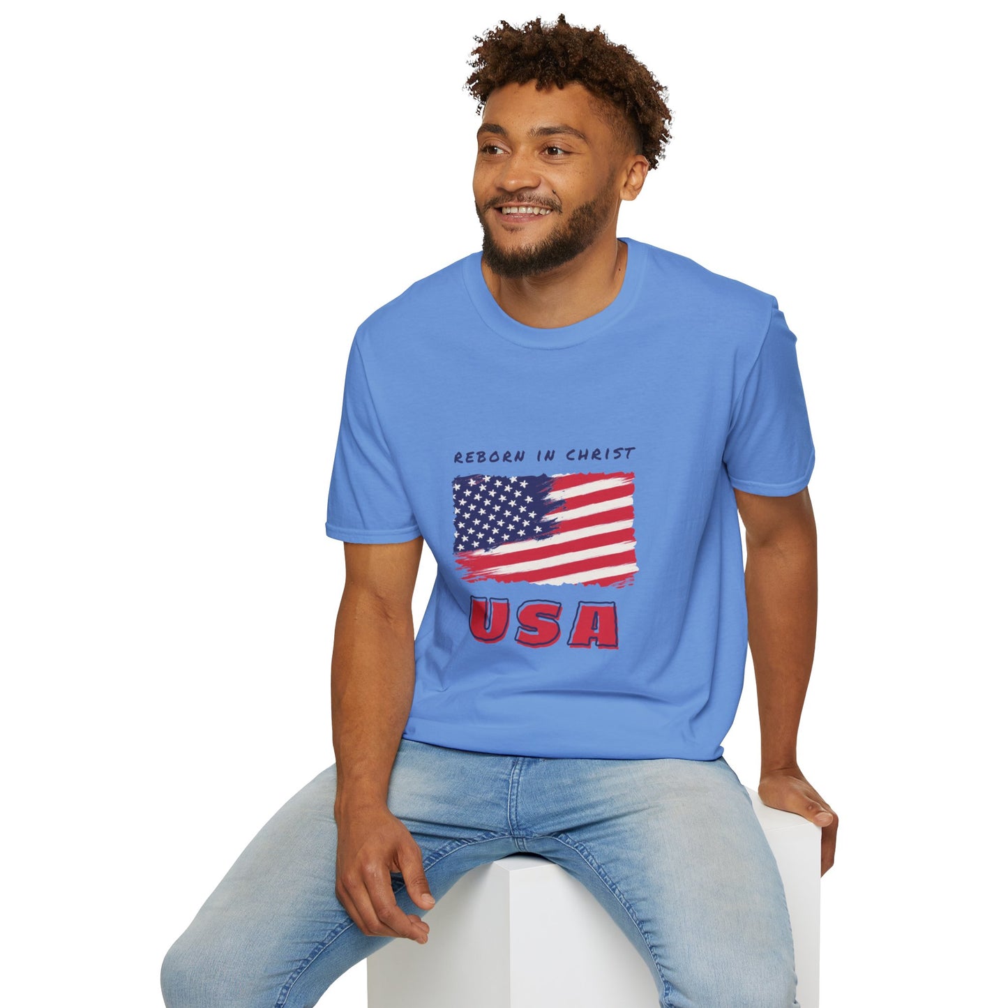 Unisex Softstyle T-Shirt - 'Reborn in Christ USA' Patriotic Graphic Tee