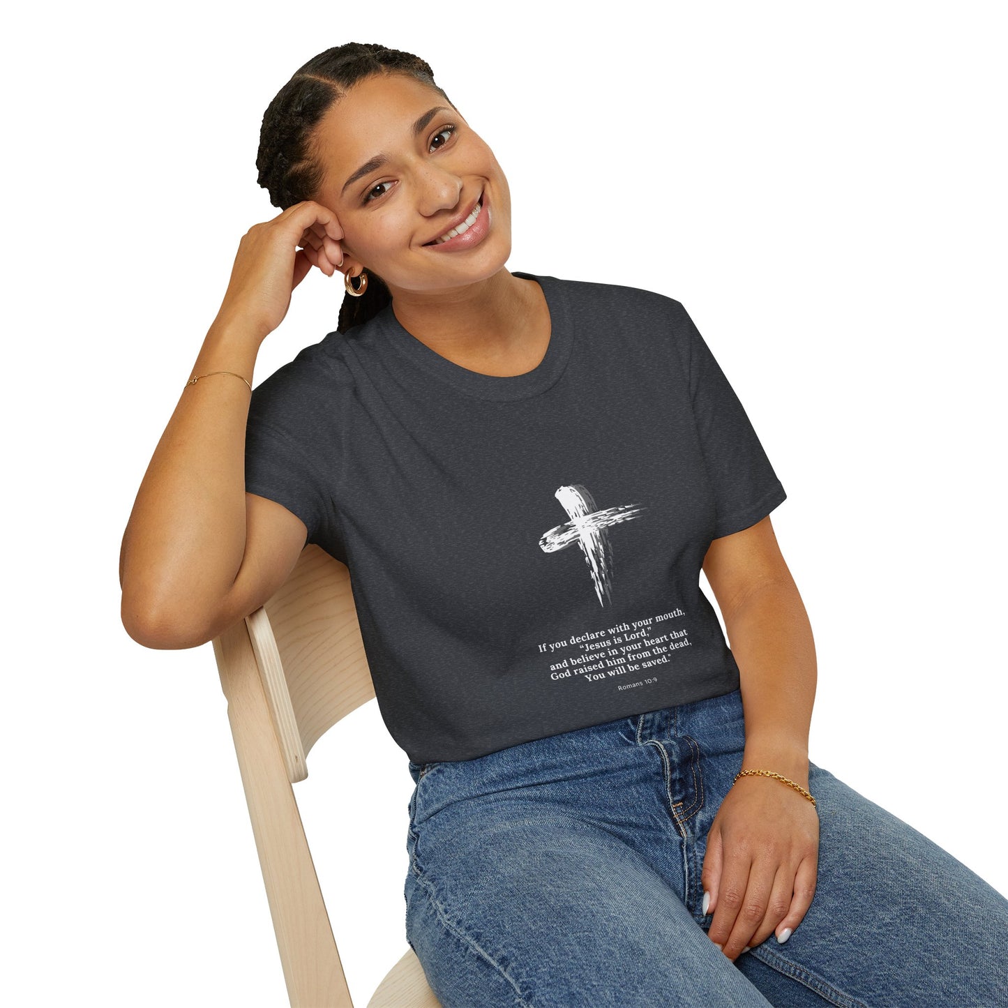 Faith-Inspired Unisex Softstyle T-Shirt - Romans 10:9 Graphic Tee