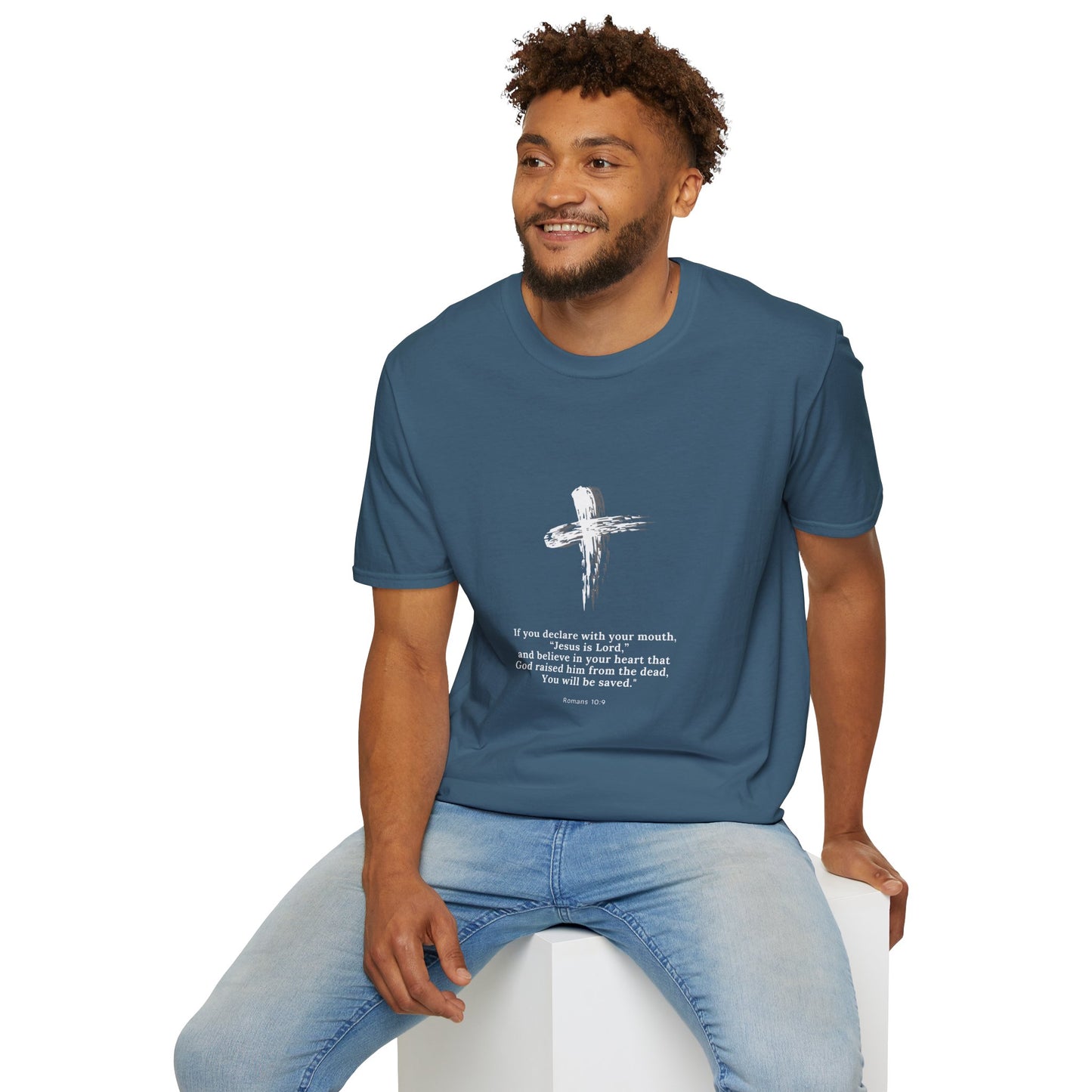 Faith-Inspired Unisex Softstyle T-Shirt - Romans 10:9 Graphic Tee