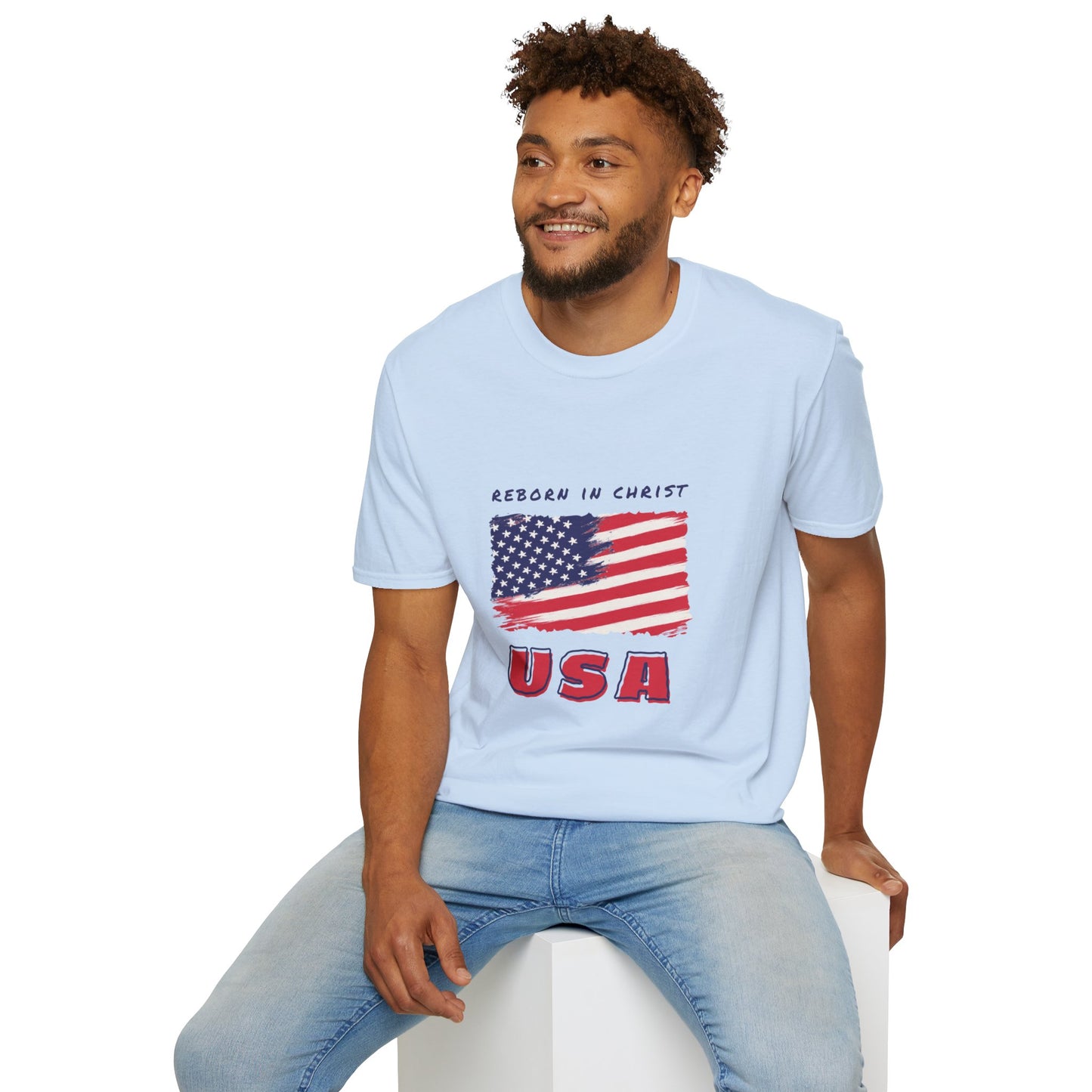 Unisex Softstyle T-Shirt - 'Reborn in Christ USA' Patriotic Graphic Tee